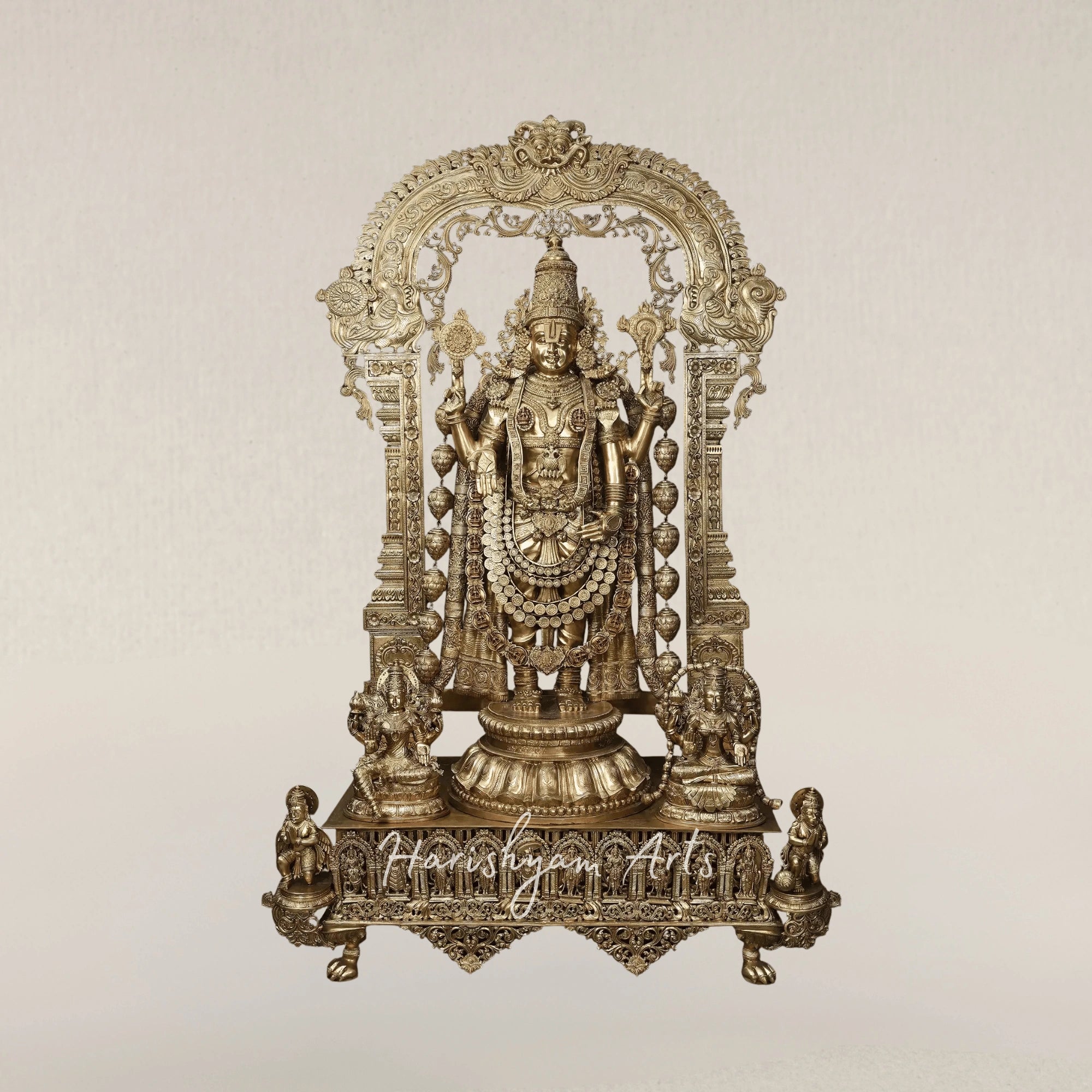 96" Grand Tirupati Balaji Panchaloha Bronze Idol with Dashavatara Base Carvings