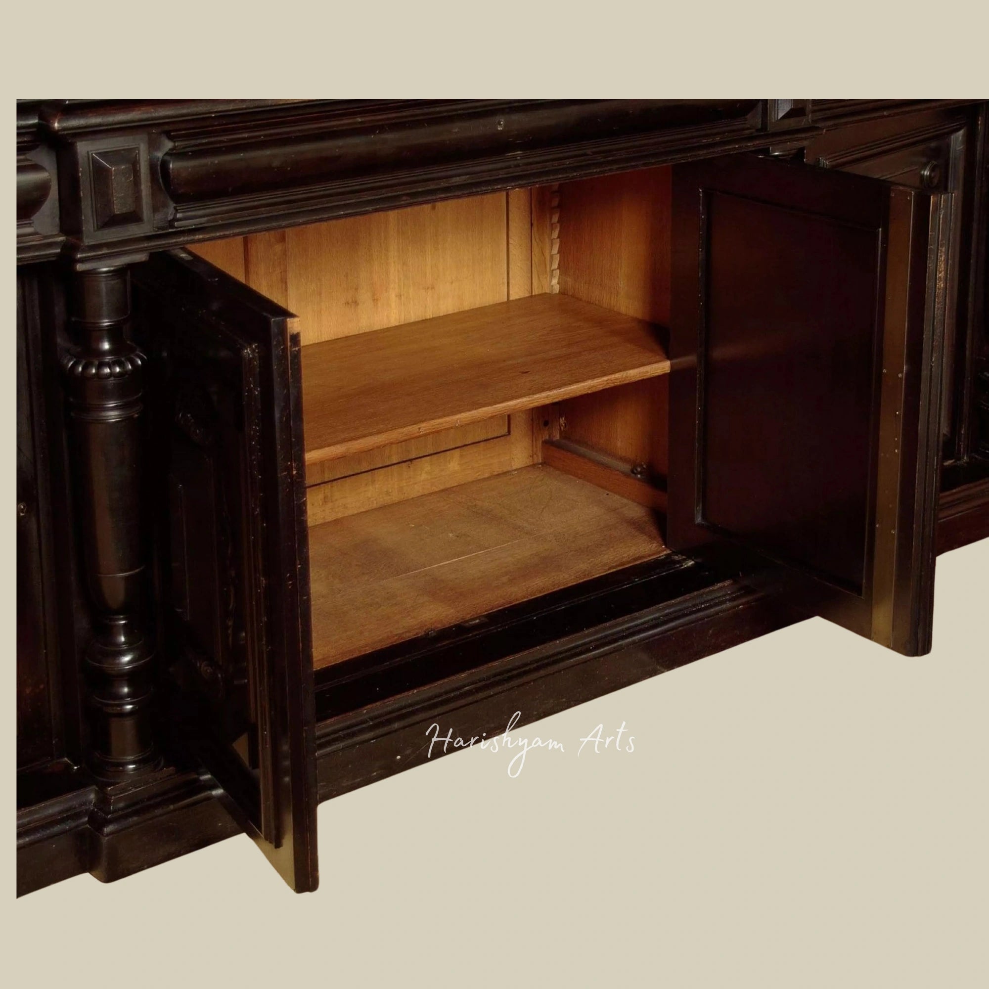 96" Large Ebonized Solid Wood Bookcase