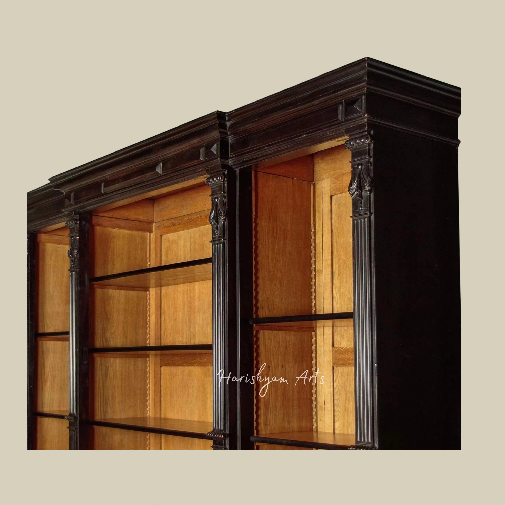 96" Large Ebonized Solid Wood Bookcase