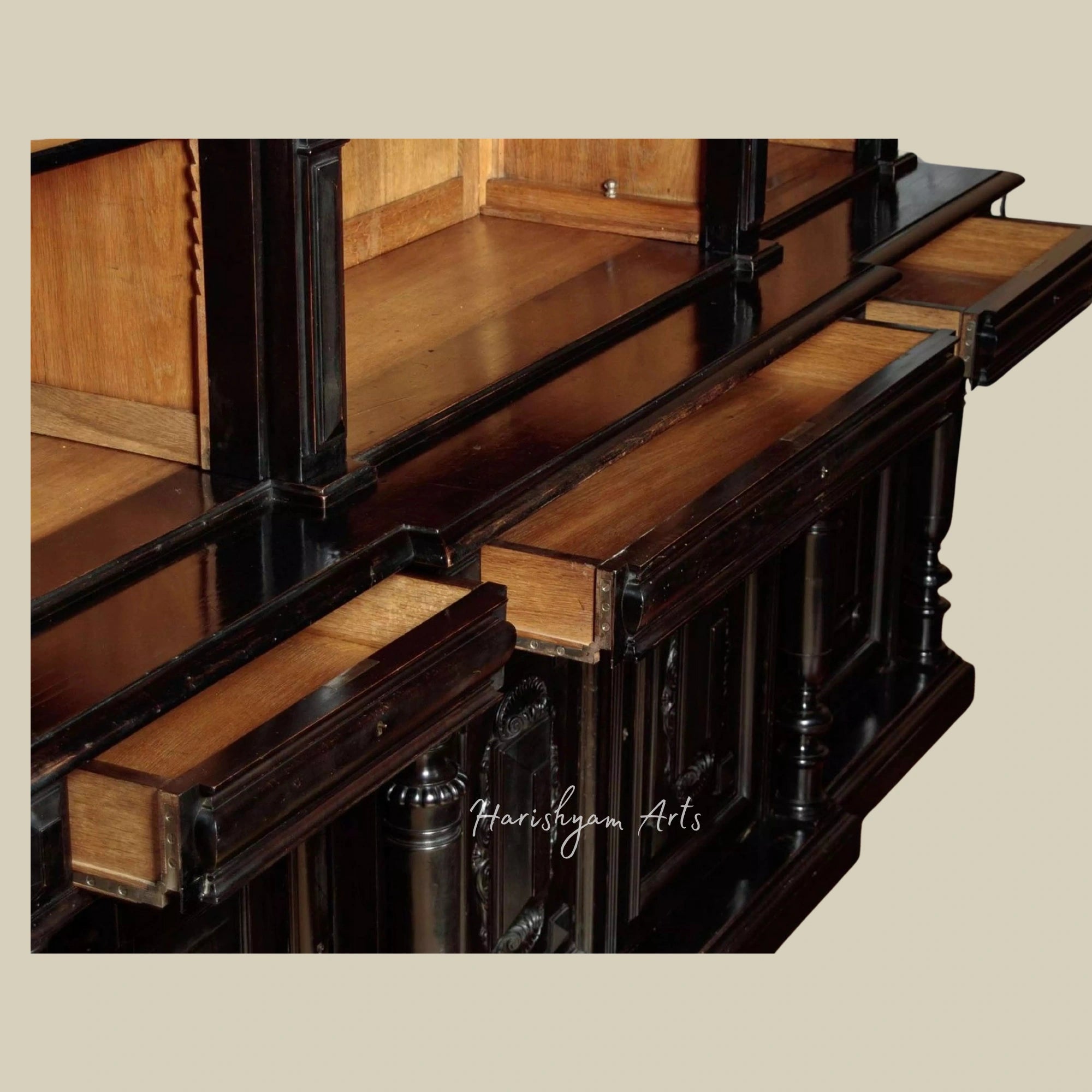 96" Large Ebonized Solid Wood Bookcase