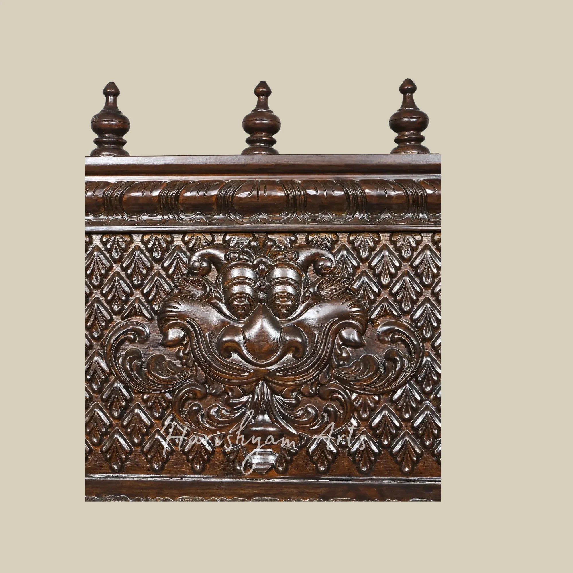 96" Traditional Wooden Tanjore Temple Frame with Saraswati Lakshmi and Rajarajeshwari Goddess Artwork