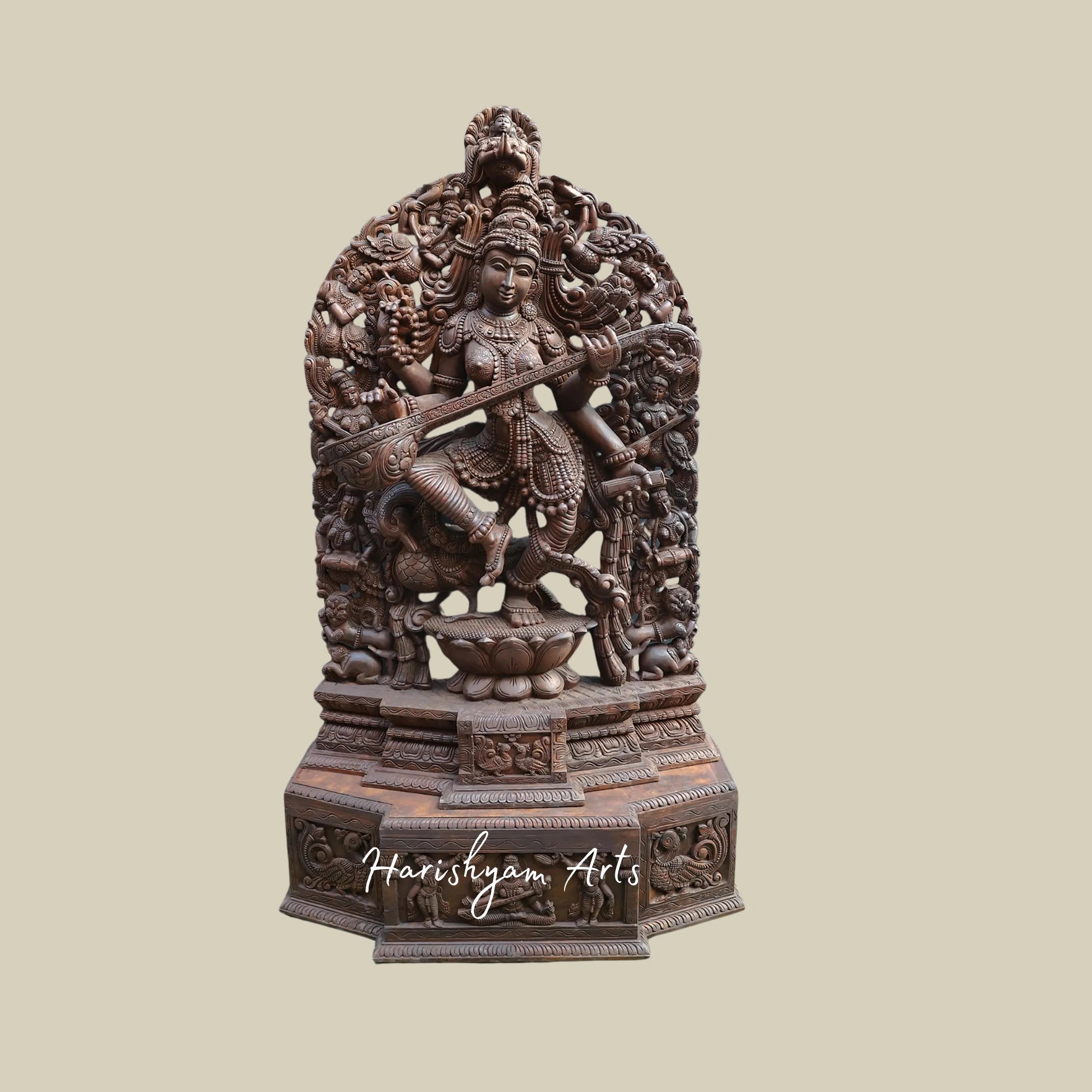 98" Wooden Saraswati Statue for Sale Super Large Dancing Saraswati Design7