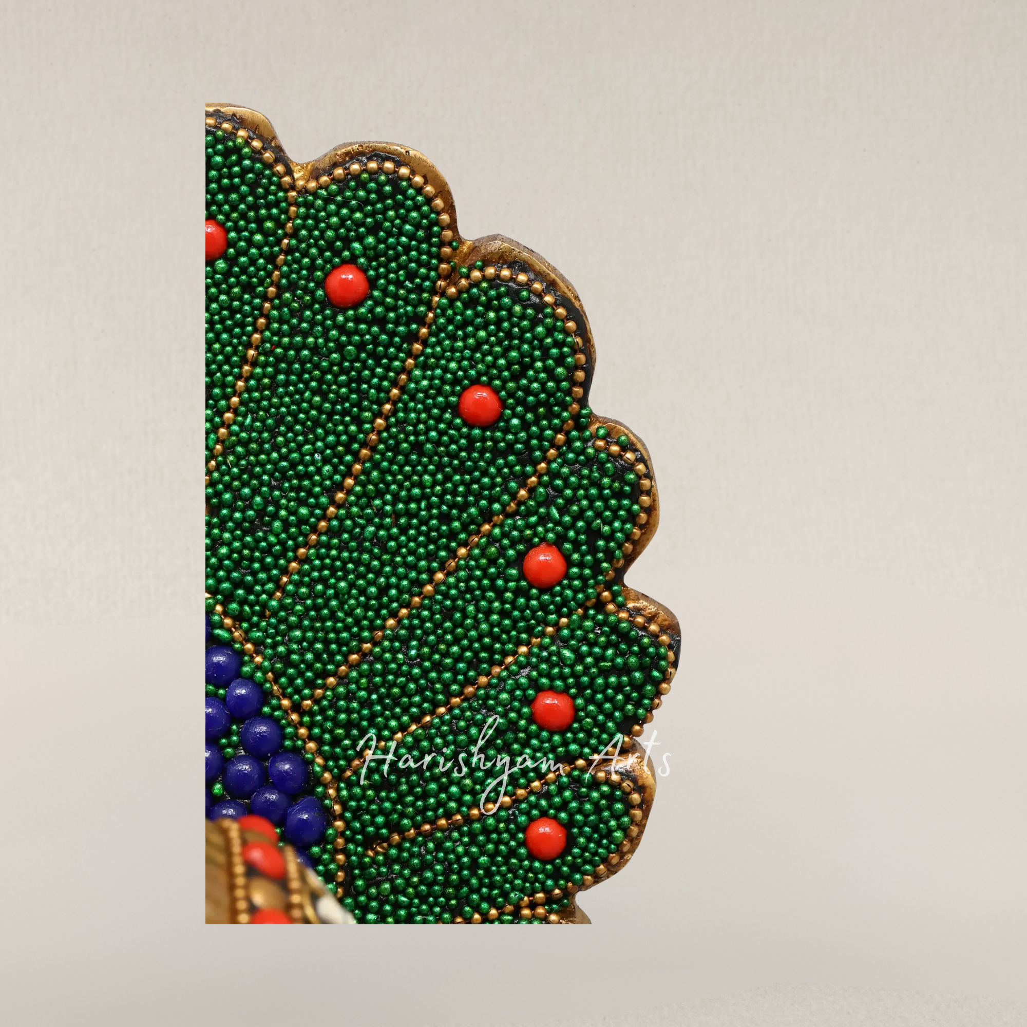 8" Elegant Twin Peacock Sculptures in Brass with Artistic Inlay Detailing