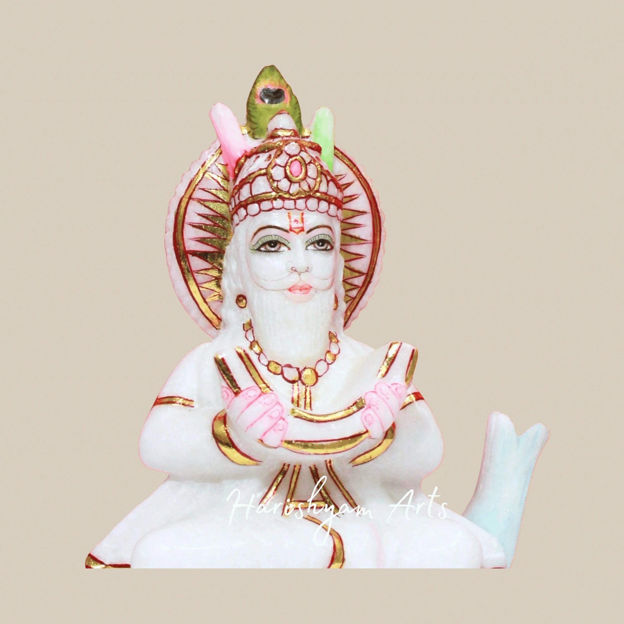 9" Authentic Makrana Marble Jhulelal Ji Murti Symbol Of Devotion And Spiritual Prosperity