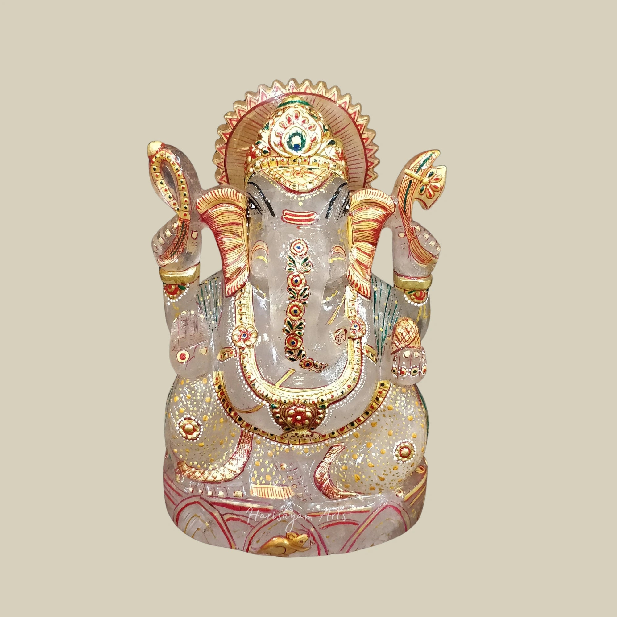 9" Crystal Ganesha Figurine Gemstone Ganpati Idol Hindu God Statue for Altar Pooja Decor