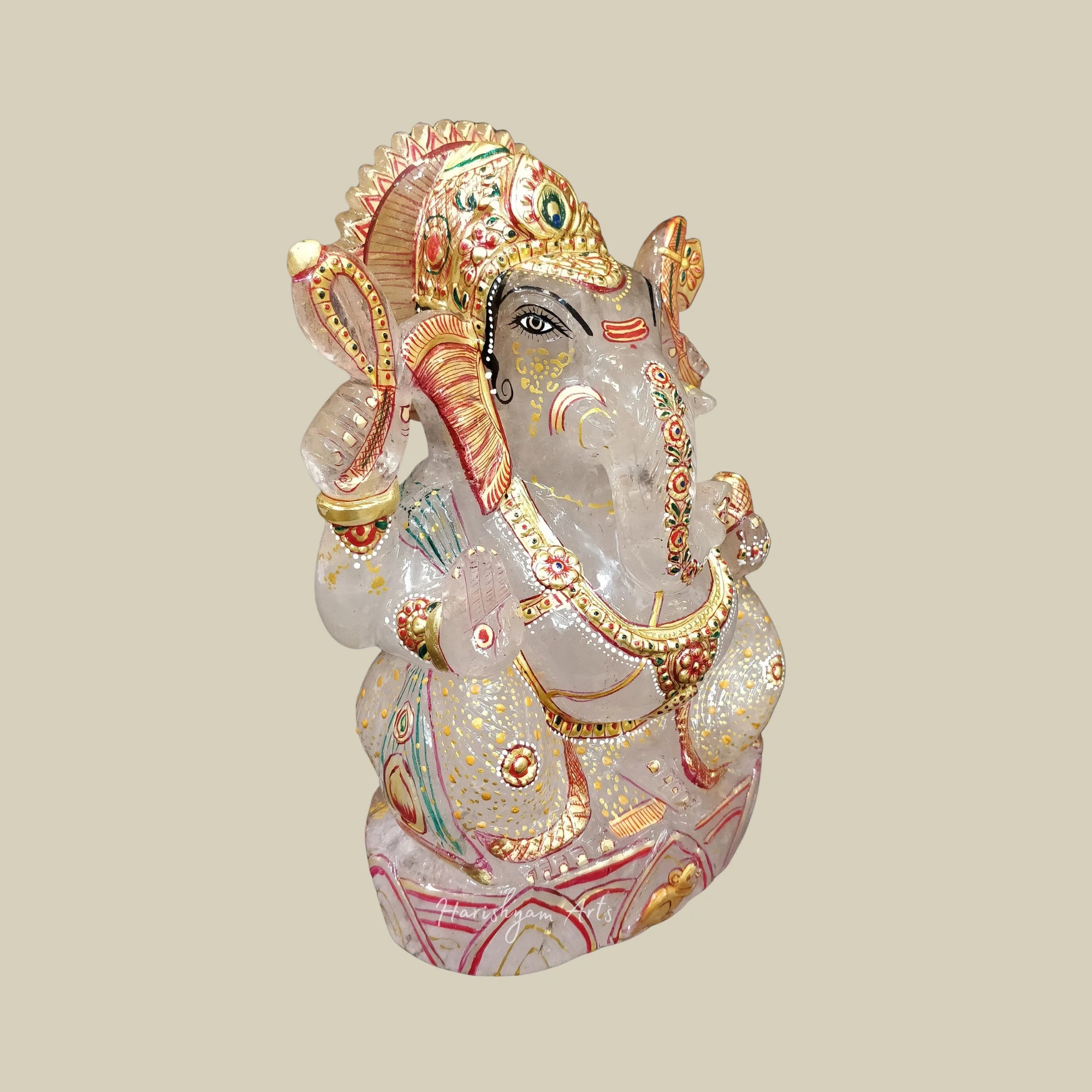 9" Crystal Ganesha Figurine Gemstone Ganpati Idol Hindu God Statue for Altar Pooja Decor
