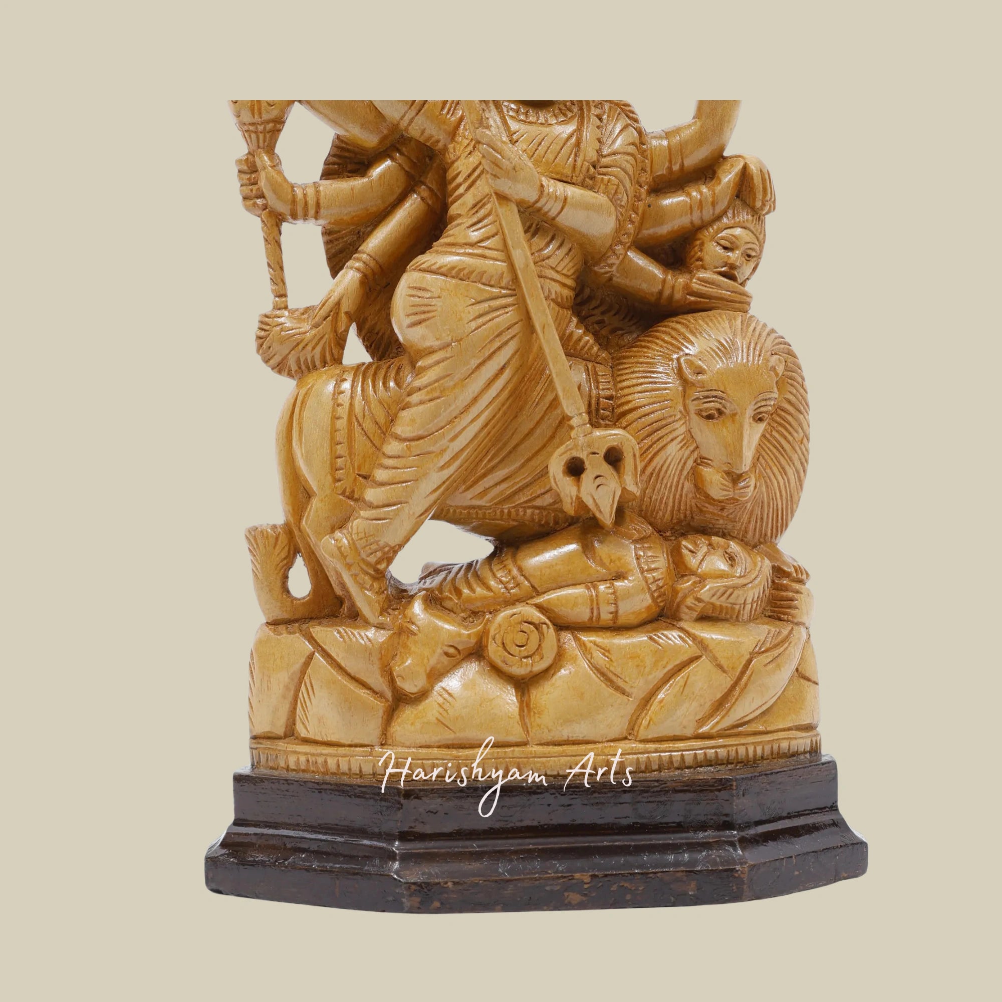 9" Goddess Durga Mahishasuramardini Traditional Wooden Durga Murti with Intricate Detailing2