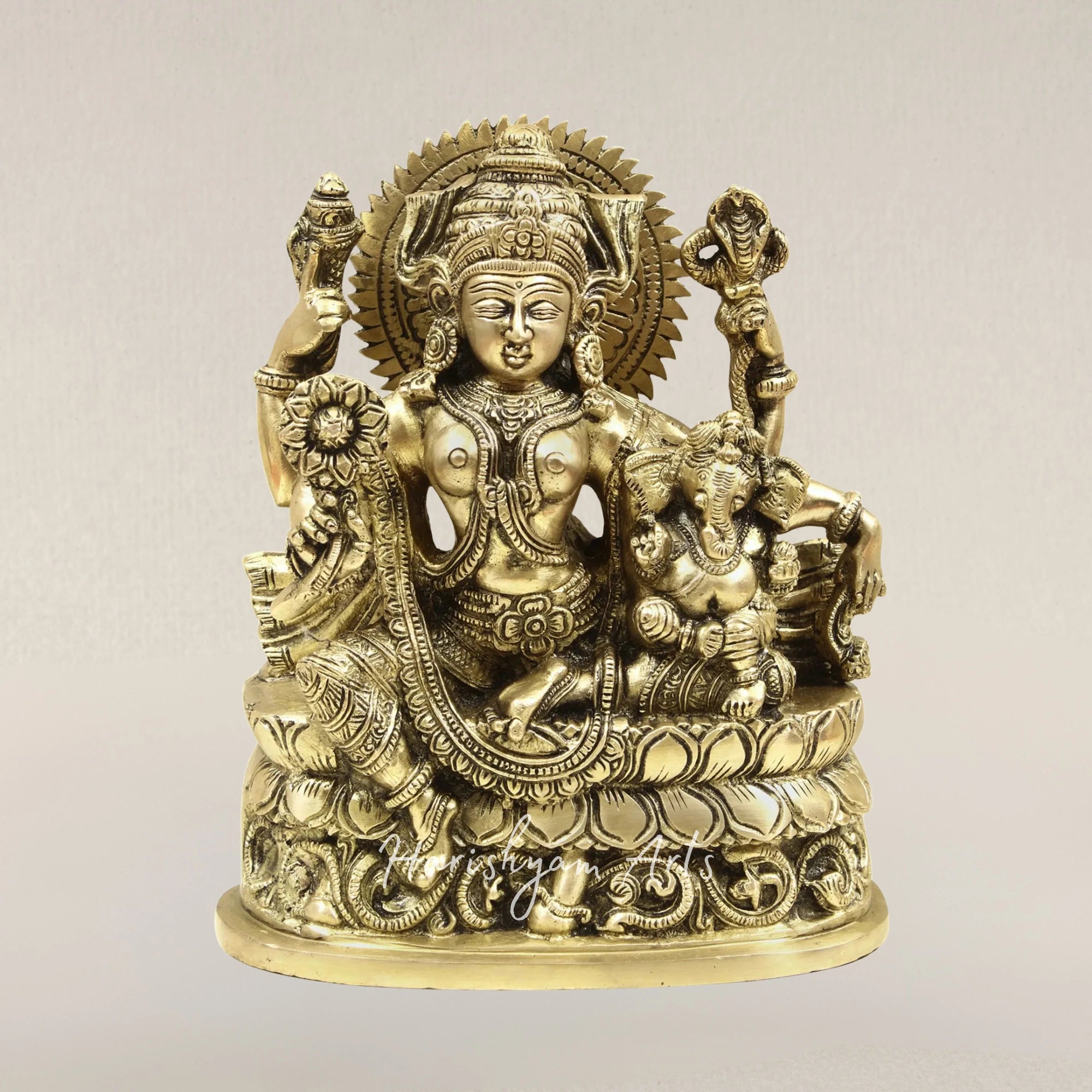 9" Goddess Parvati with Child Ganesha Brass Statue for Divine Blessings