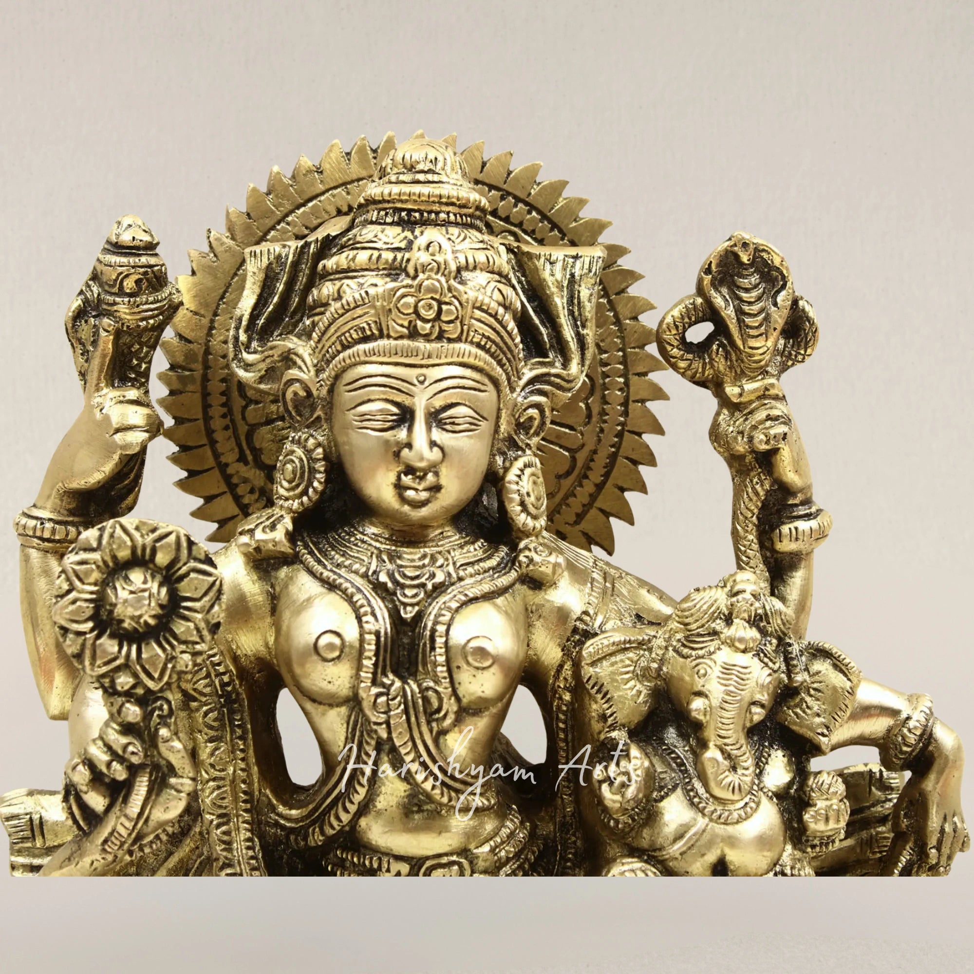 9" Goddess Parvati with Child Ganesha Brass Statue for Divine Blessings