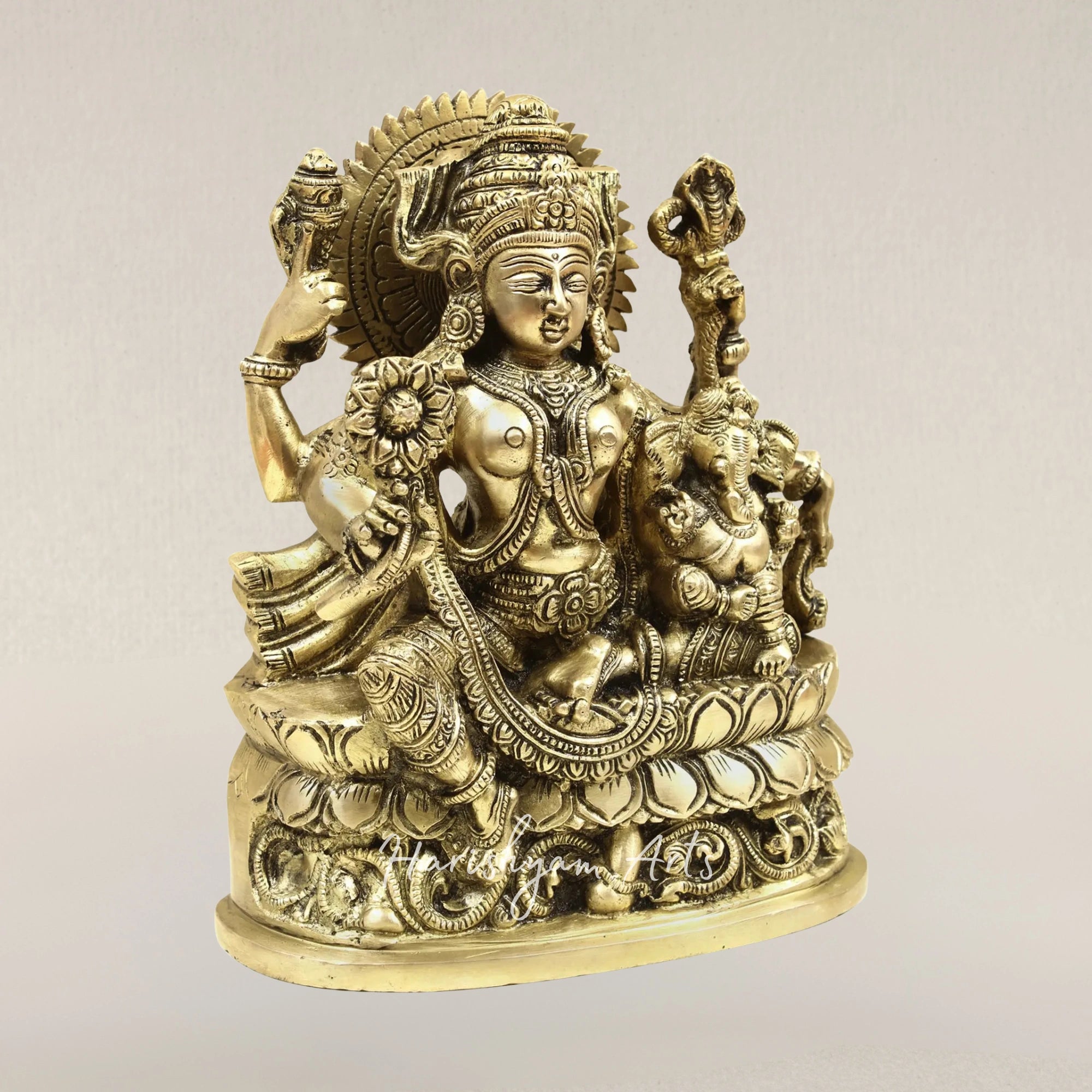 9" Goddess Parvati with Child Ganesha Brass Statue for Divine Blessings