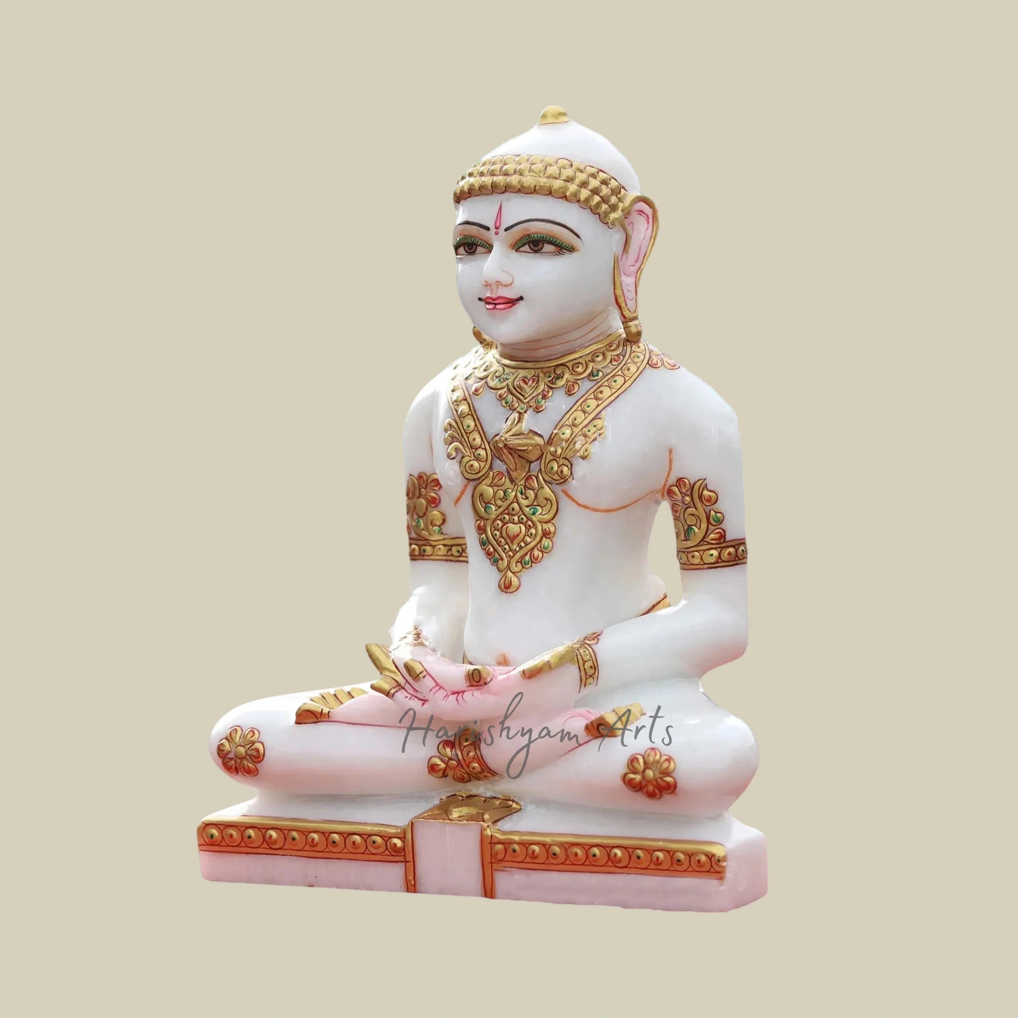 9" Hand-Carved Mahavir Jain Marble Idol for Spiritual Décor