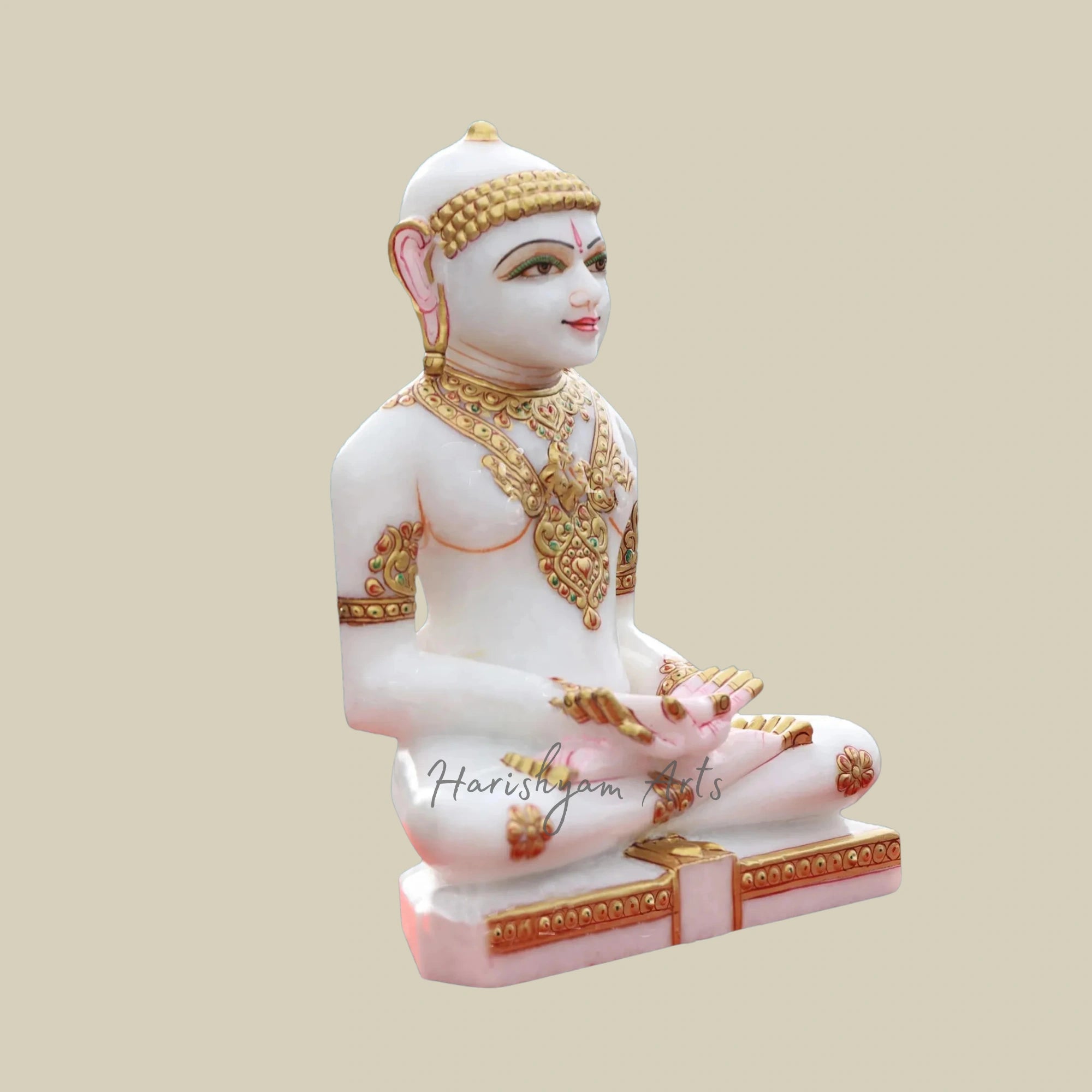 9" Hand-Carved Mahavir Jain Marble Idol for Spiritual Décor1