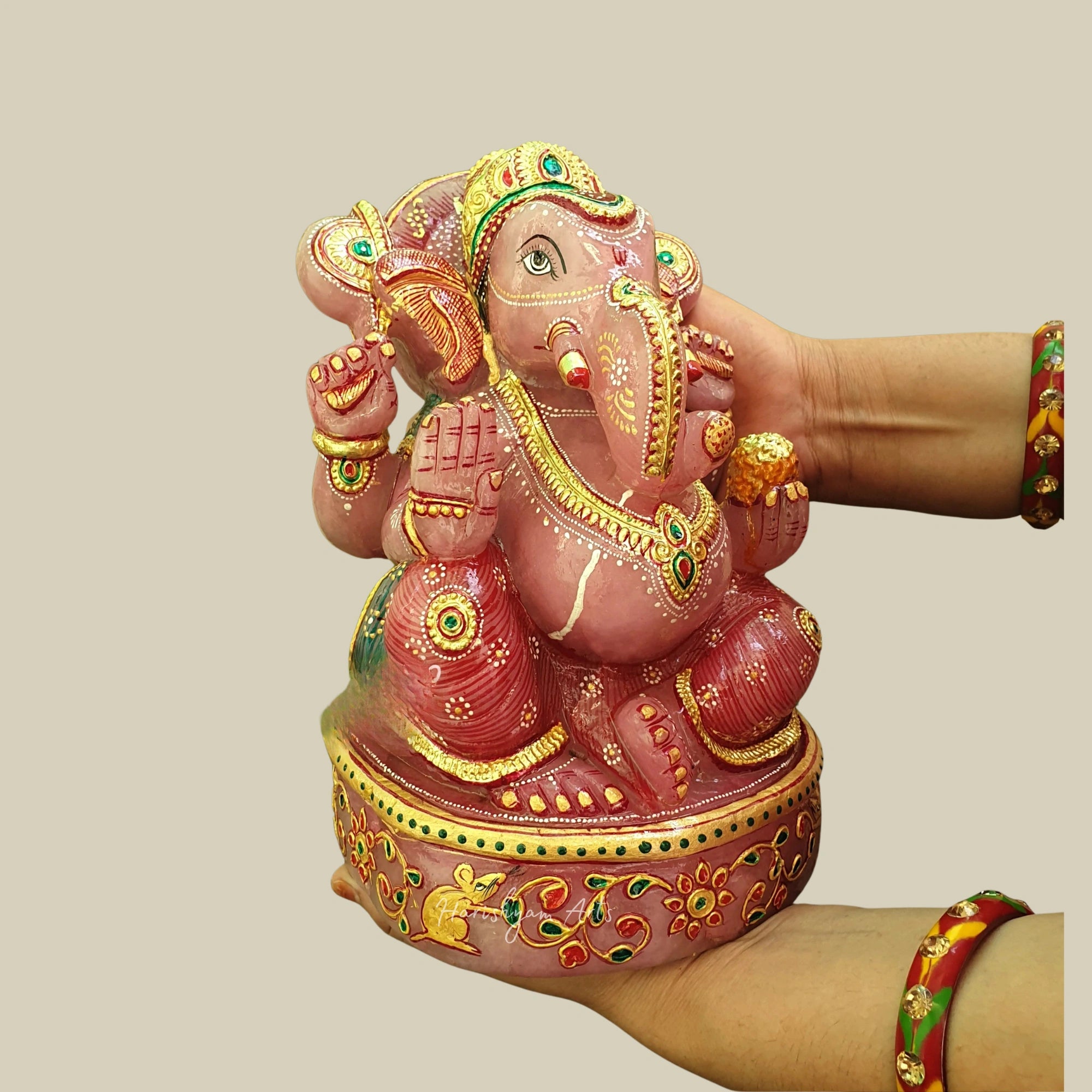 9" Large Rose Quartz Lord Ganesha Statue Crystal Ganesh Idol for Temple Home Gift