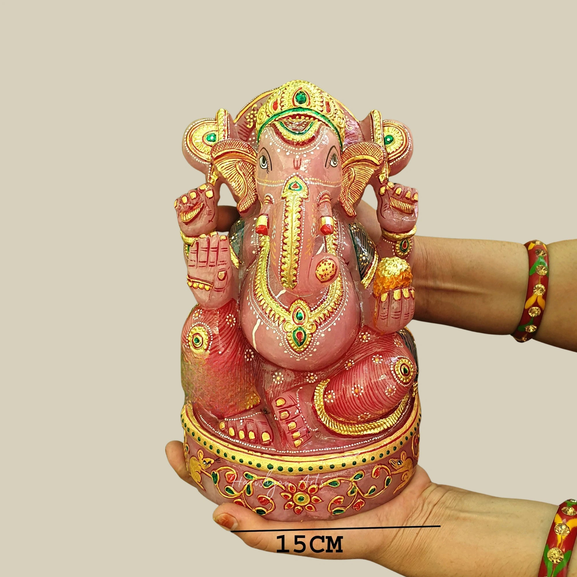 9" Large Rose Quartz Lord Ganesha Statue Crystal Ganesh Idol for Temple Home Gift