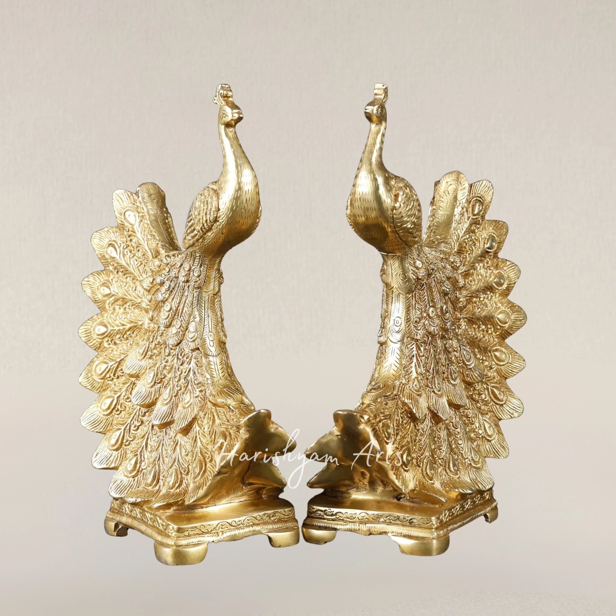 9" Majestic Pair of Brass Peacock Statues for Refined Home Decoration