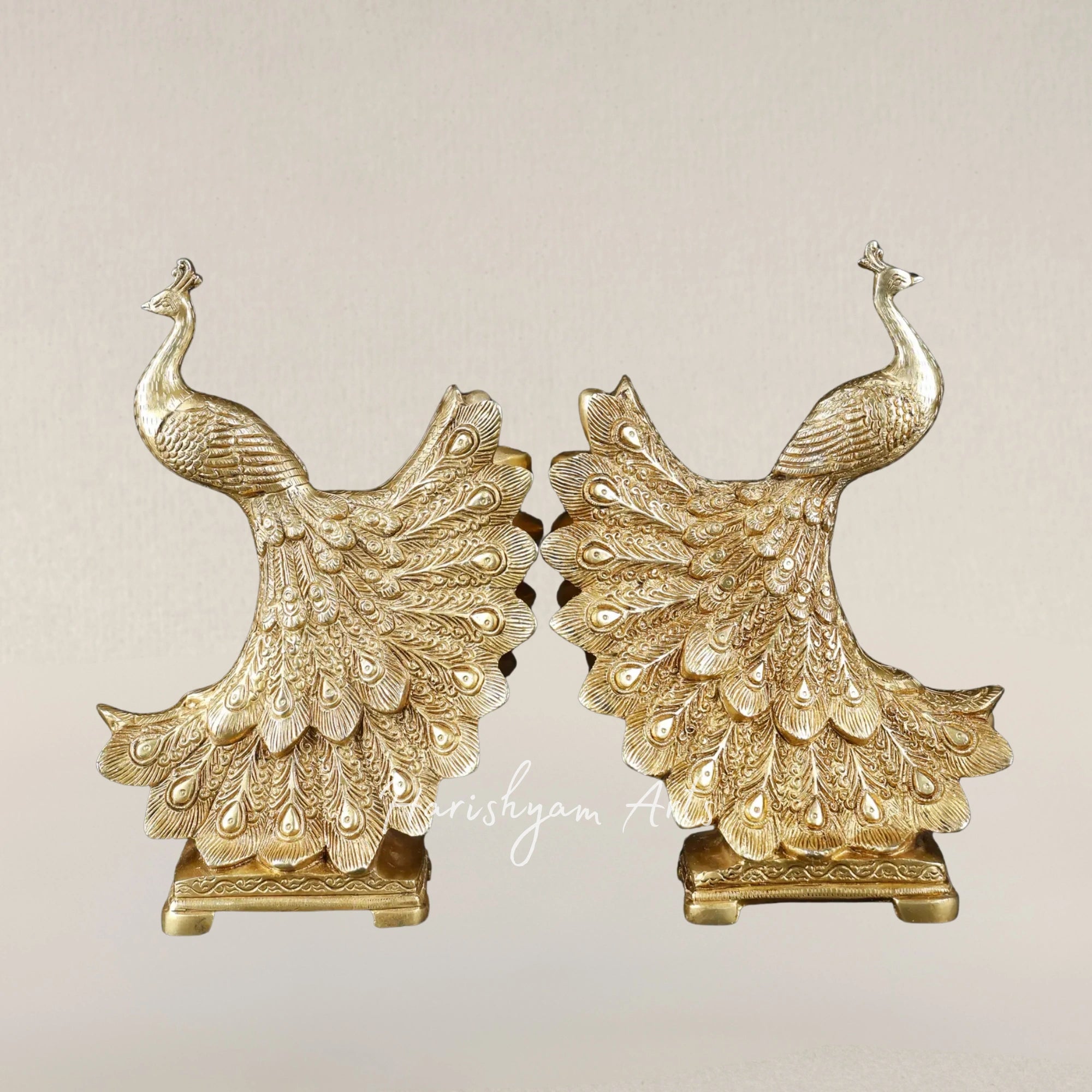 9" Majestic Pair of Brass Peacock Statues for Refined Home Decoration