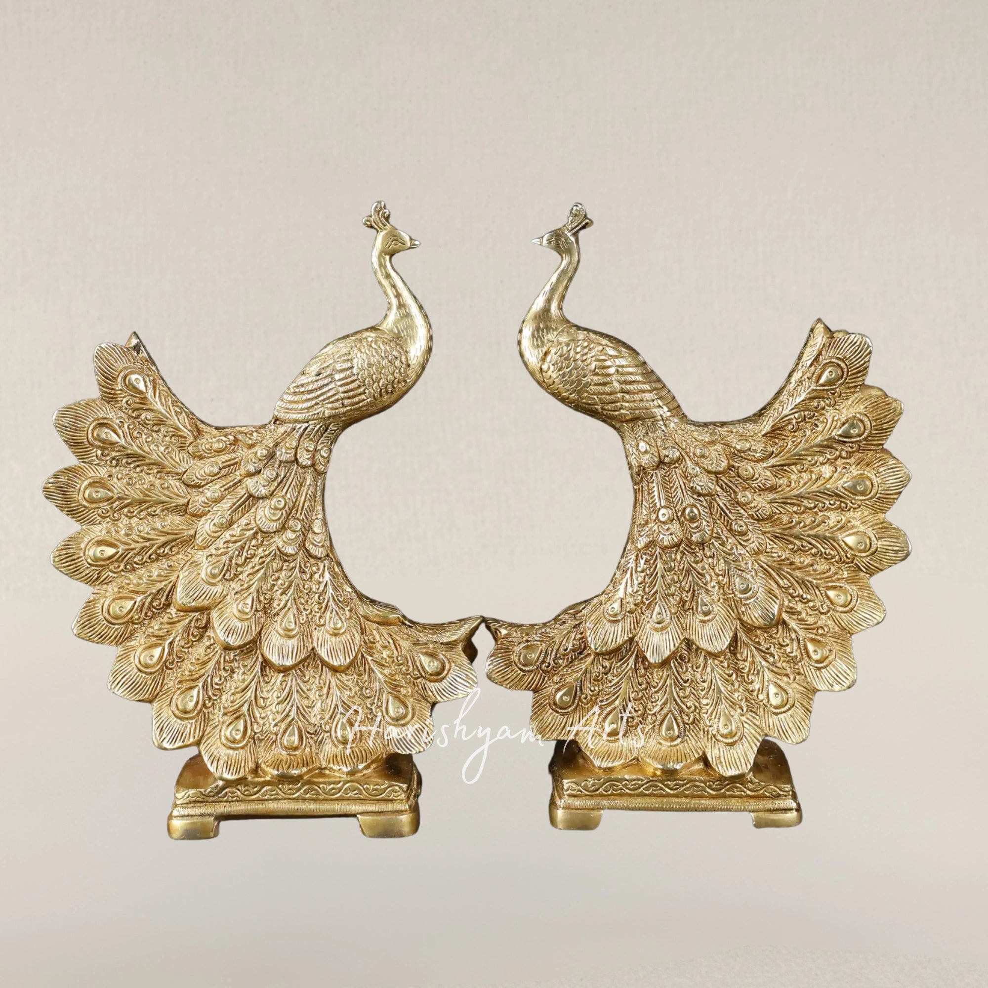 9" Majestic Pair of Brass Peacock Statues for Refined Home Decoration