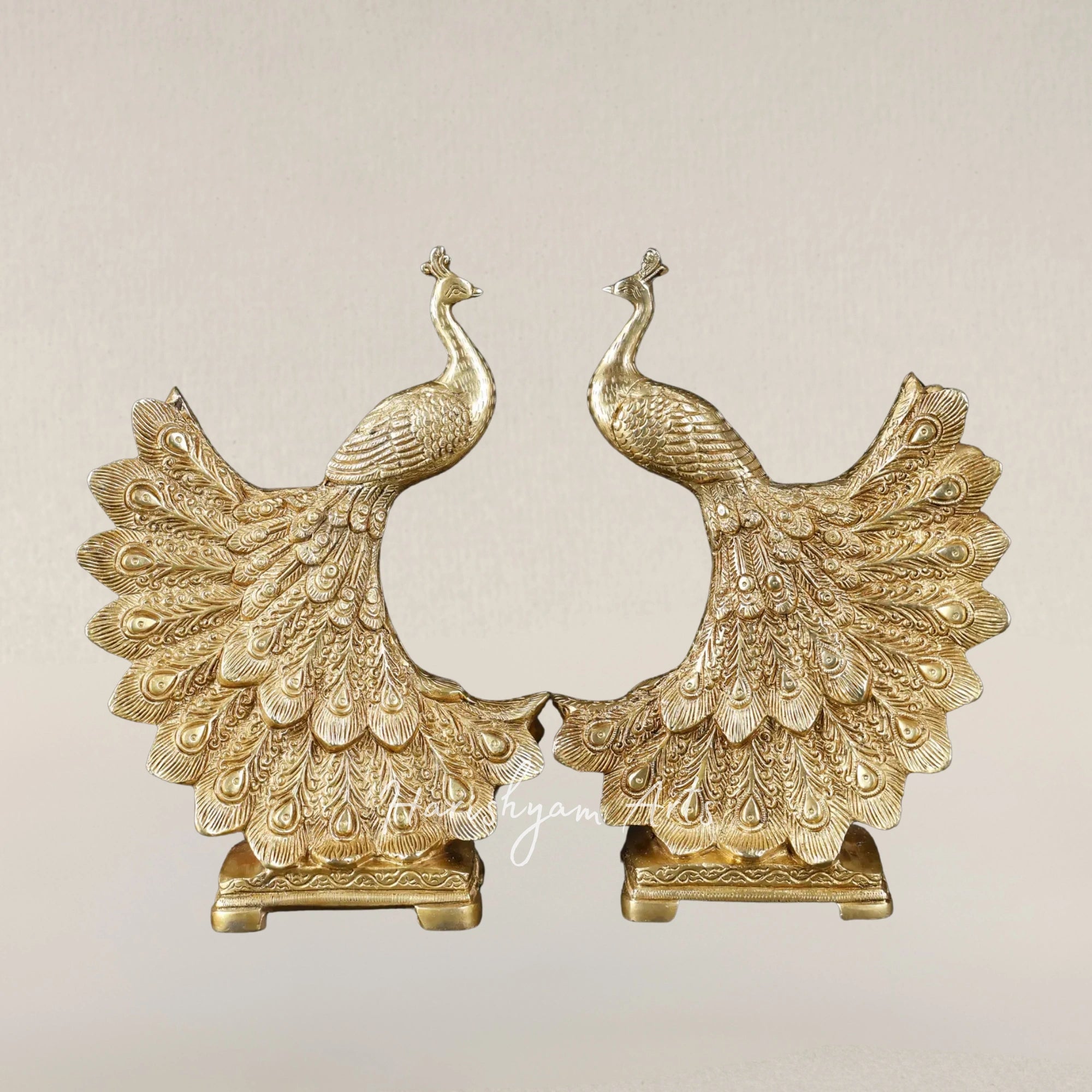 9" Majestic Pair of Brass Peacock Statues for Refined Home Decoration