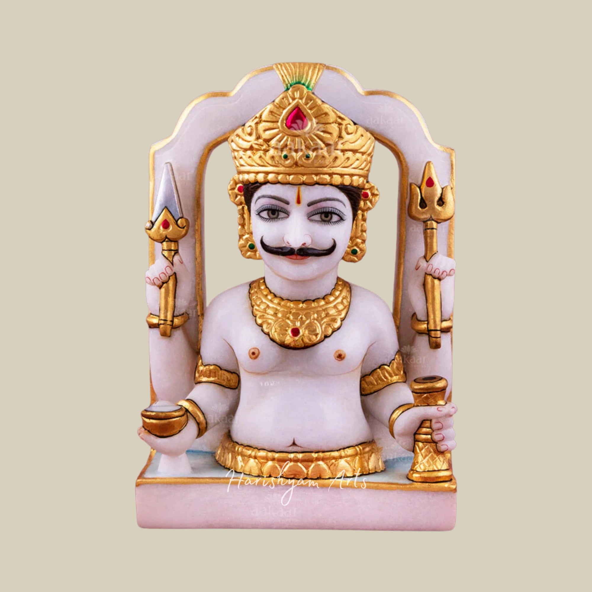 9" Nakoda Bhairav Idol in Marble for Spiritual Spaces