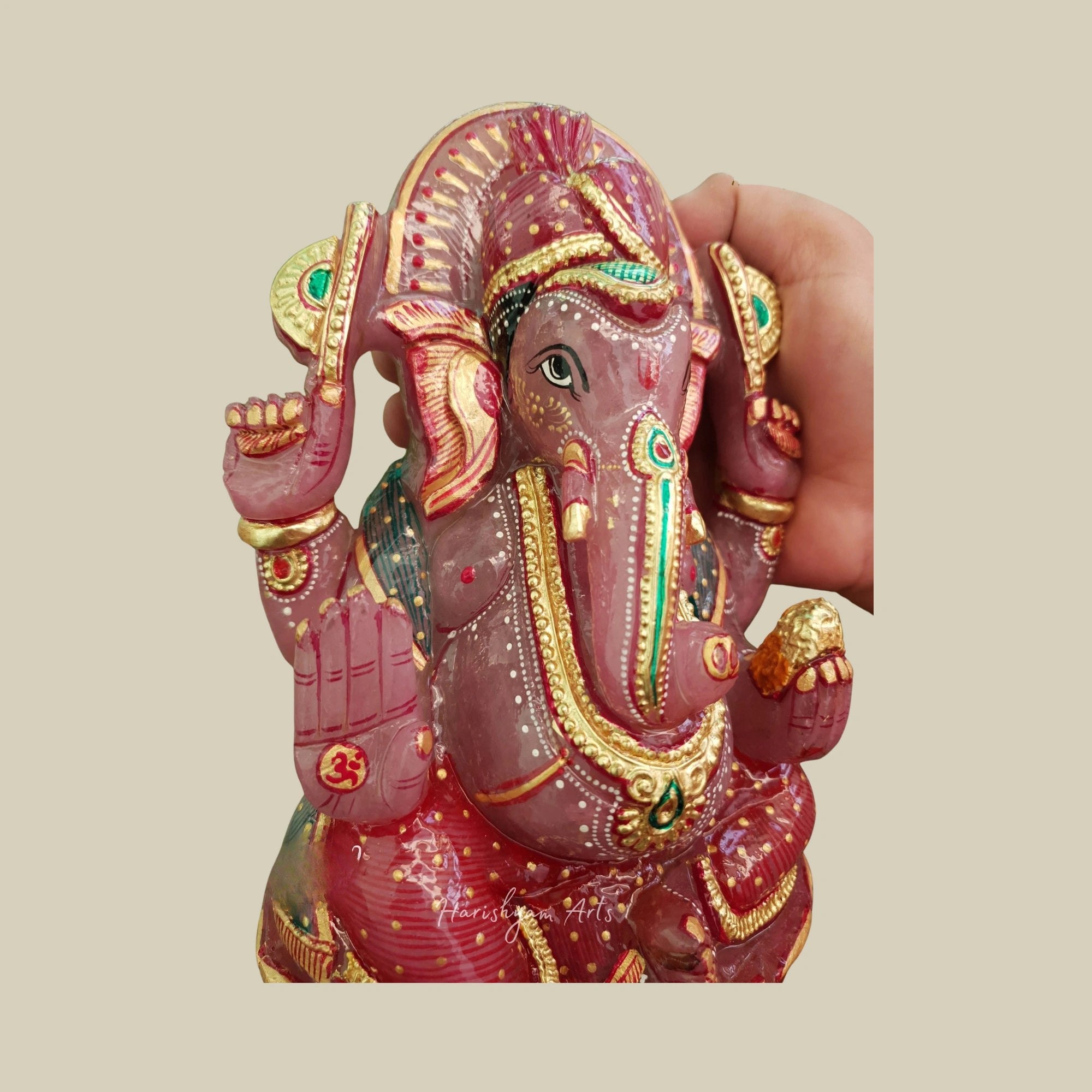 9" Natural Rose Quartz Ganesha Idol Crystal Stone Ganpati Statue for Home Temple Decor Gift