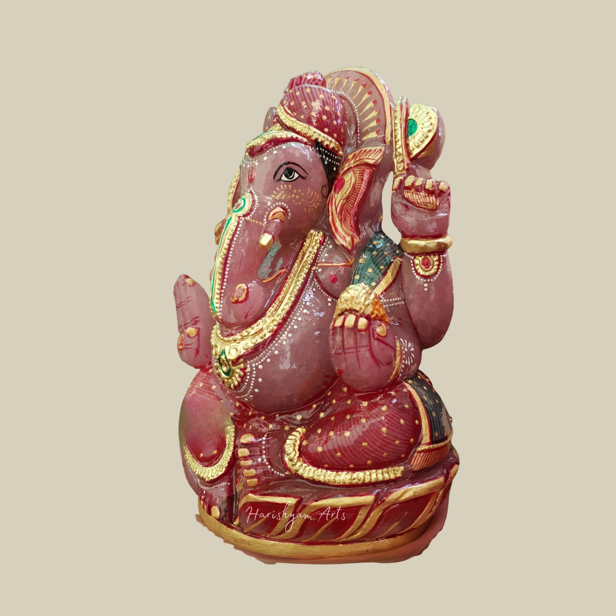 9" Natural Rose Quartz Ganesha Idol Crystal Stone Ganpati Statue for Home Temple Decor Gift