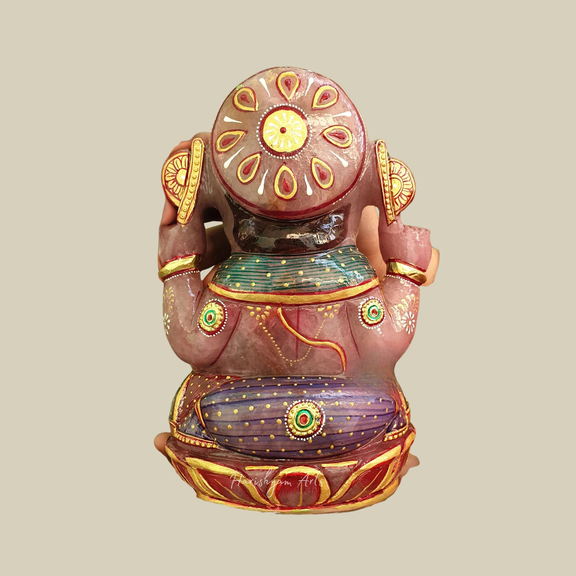 9" Natural Rose Quartz Ganesha Idol Crystal Stone Ganpati Statue for Home Temple Decor Gift