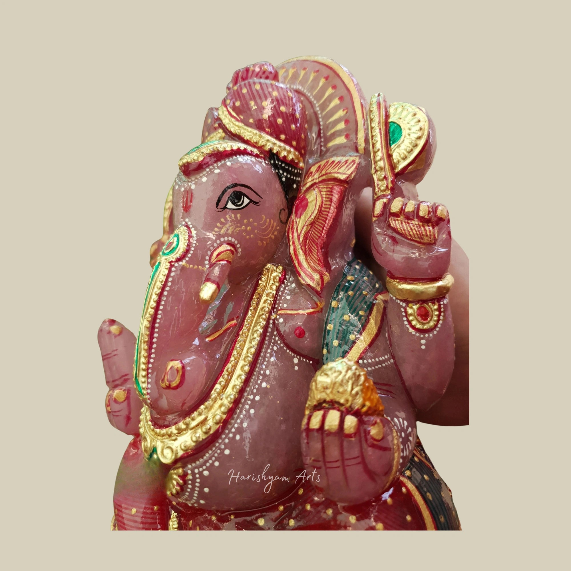 9" Natural Rose Quartz Ganesha Idol Crystal Stone Ganpati Statue for Home Temple Decor Gift