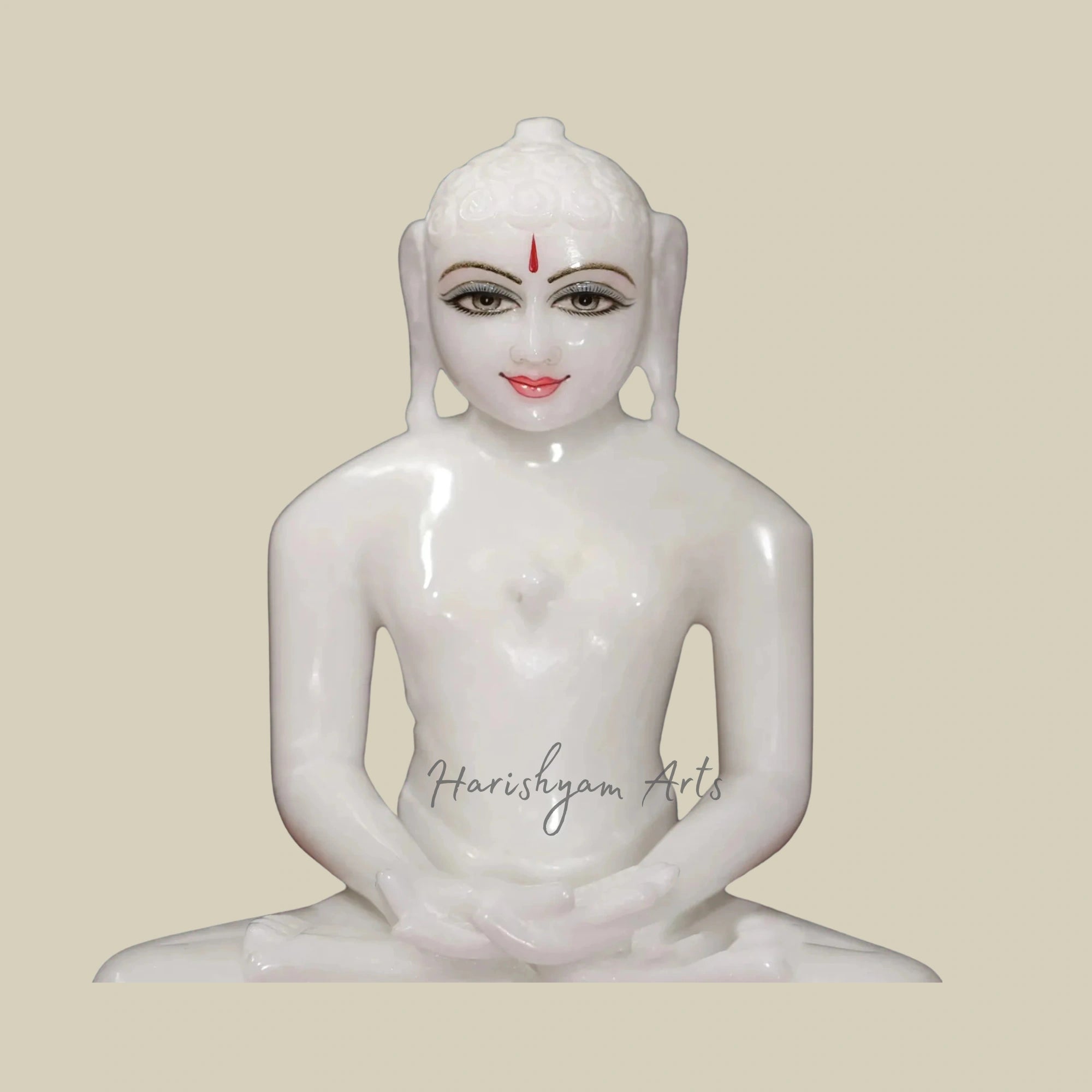 9" Pure White Marble Mahavir Jain Idol with Peaceful Expression