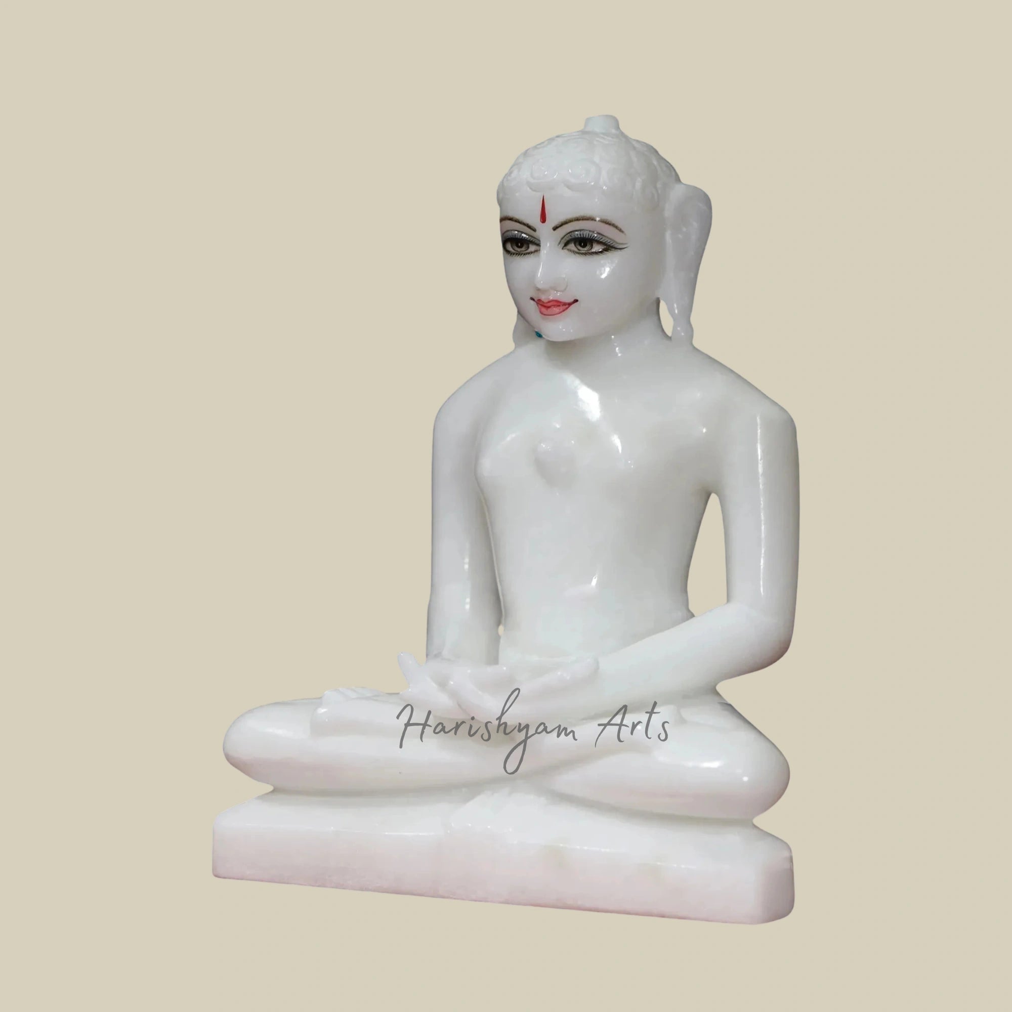 9" Pure White Marble Mahavir Jain Idol with Peaceful Expression