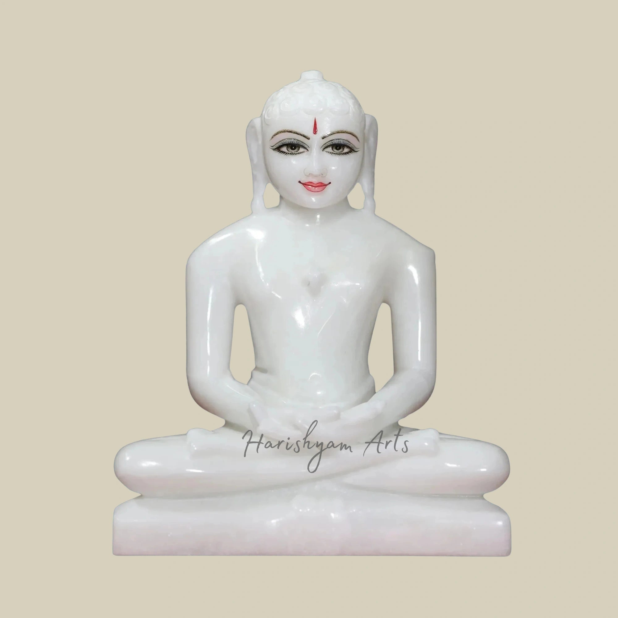 9" Pure White Marble Mahavir Jain Idol with Peaceful Expression