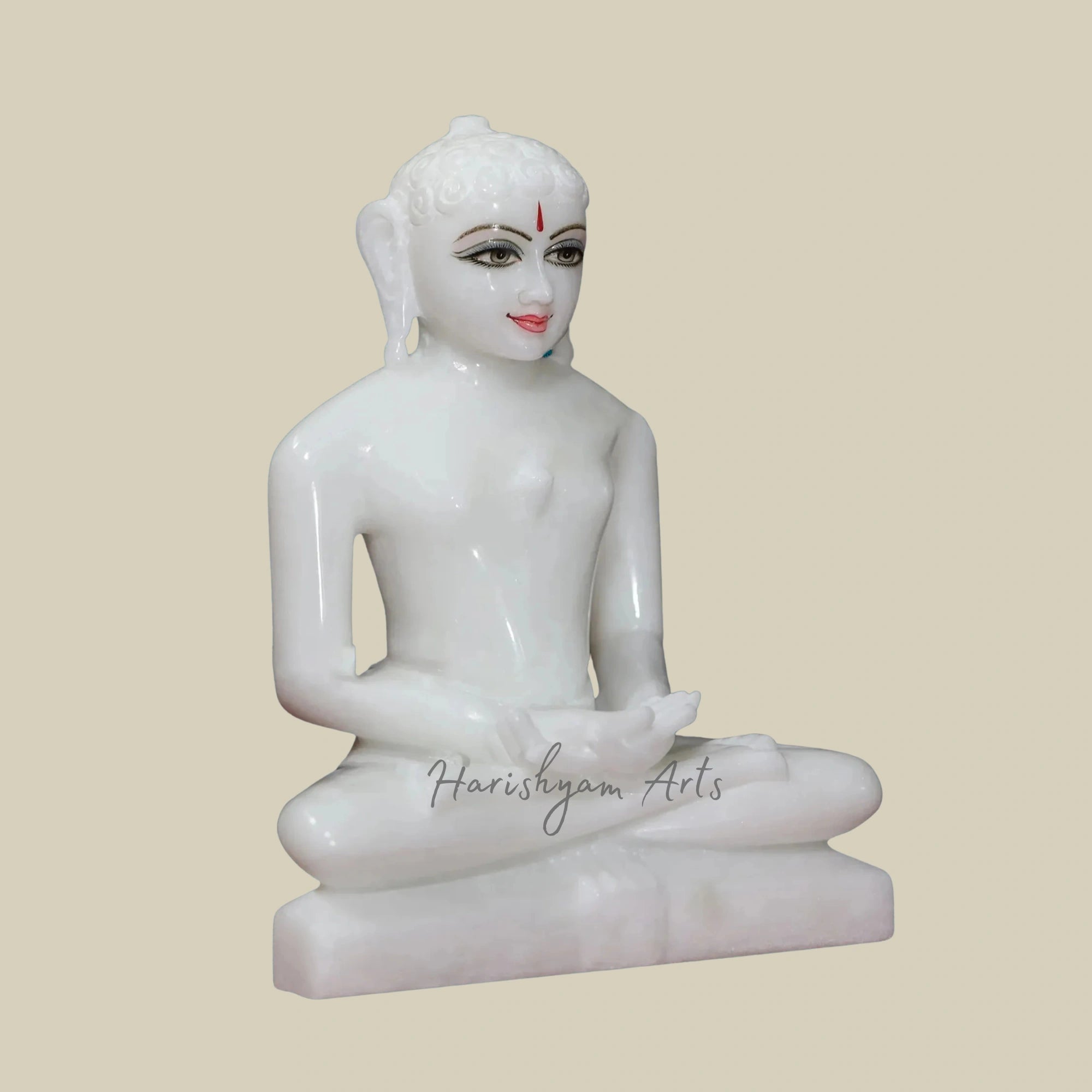 9" Pure White Marble Mahavir Jain Idol with Peaceful Expression