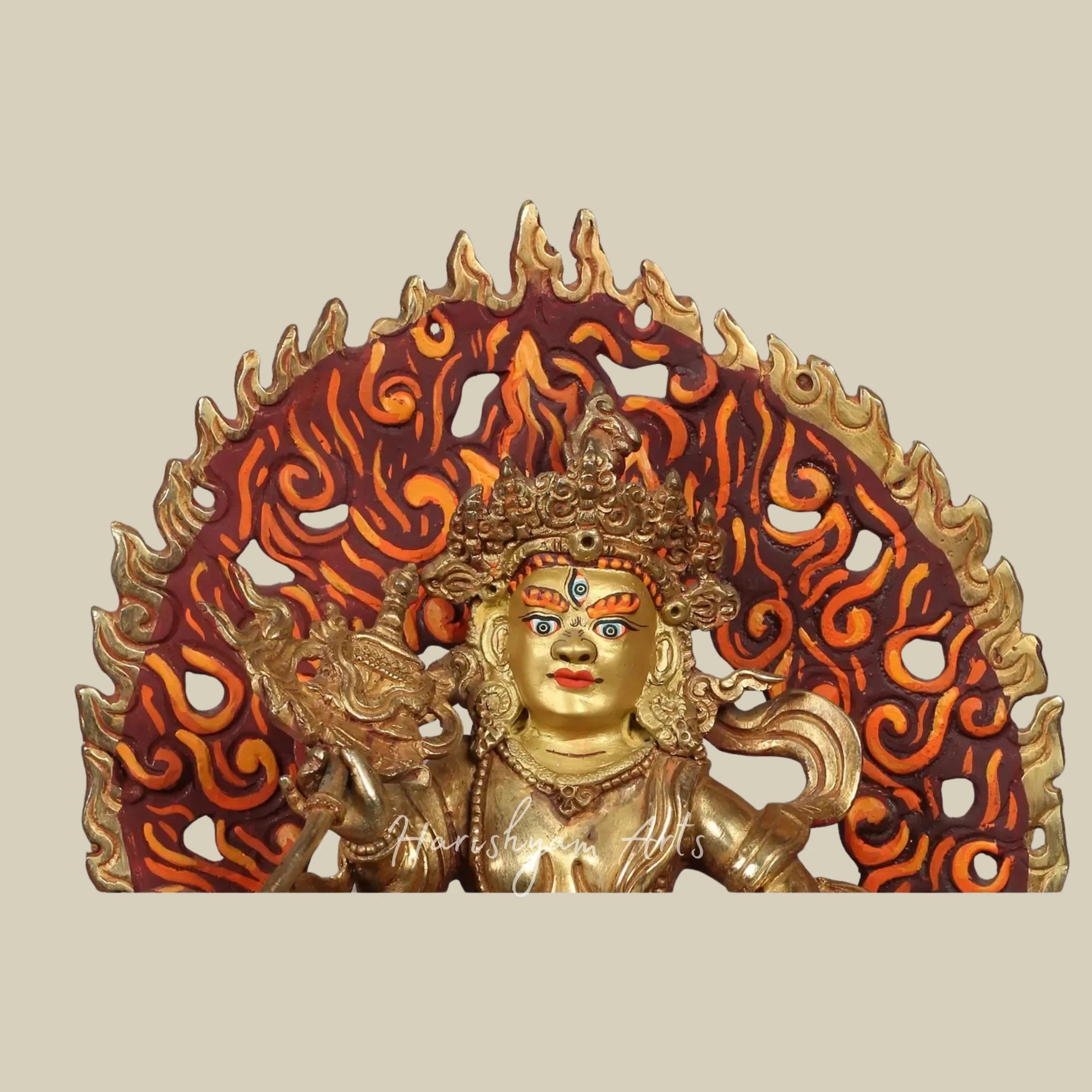 9" Singh Kubera Buddhist Sculpture in Handcrafted Nepalese Copper