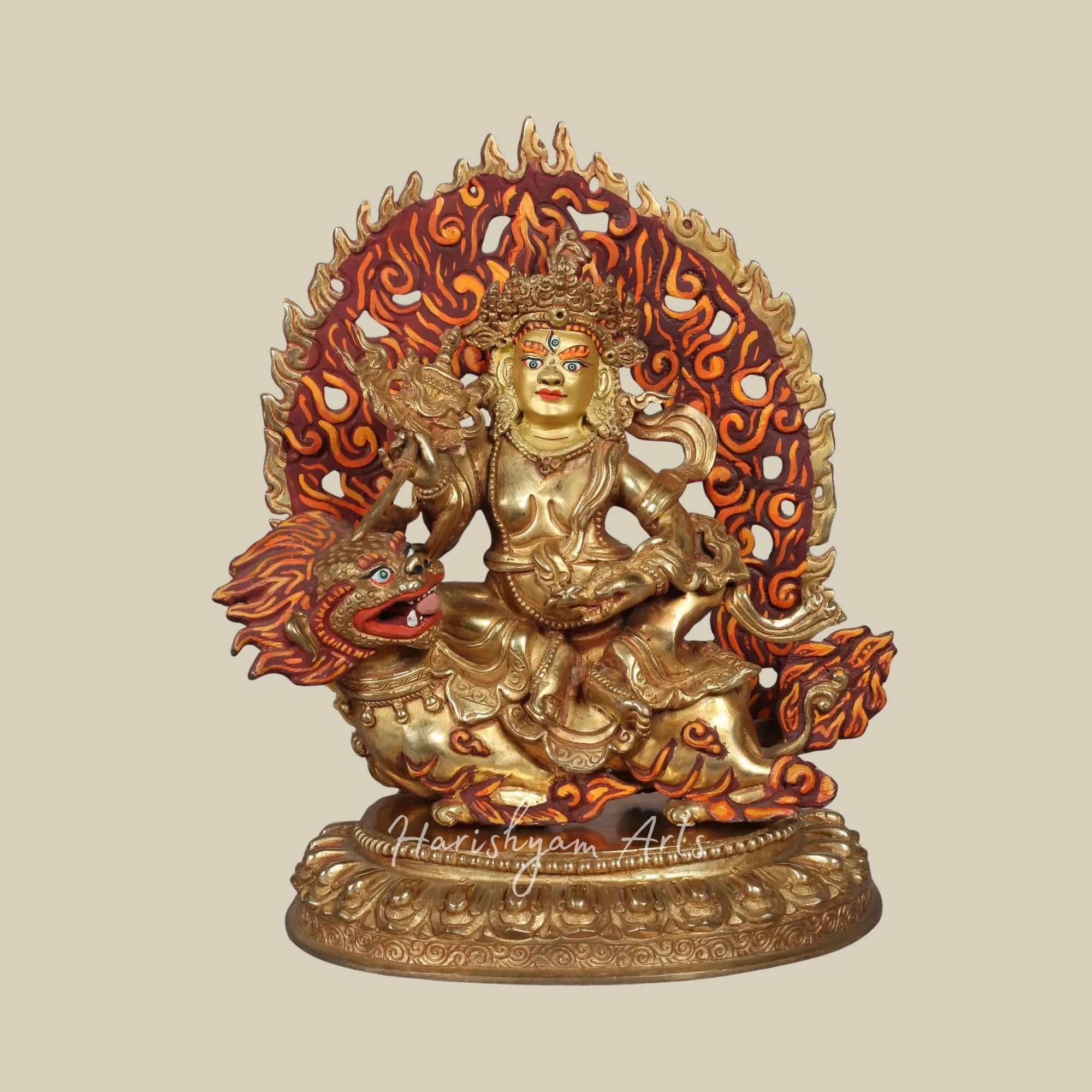 9" Singh Kubera Buddhist Sculpture in Handcrafted Nepalese Copper