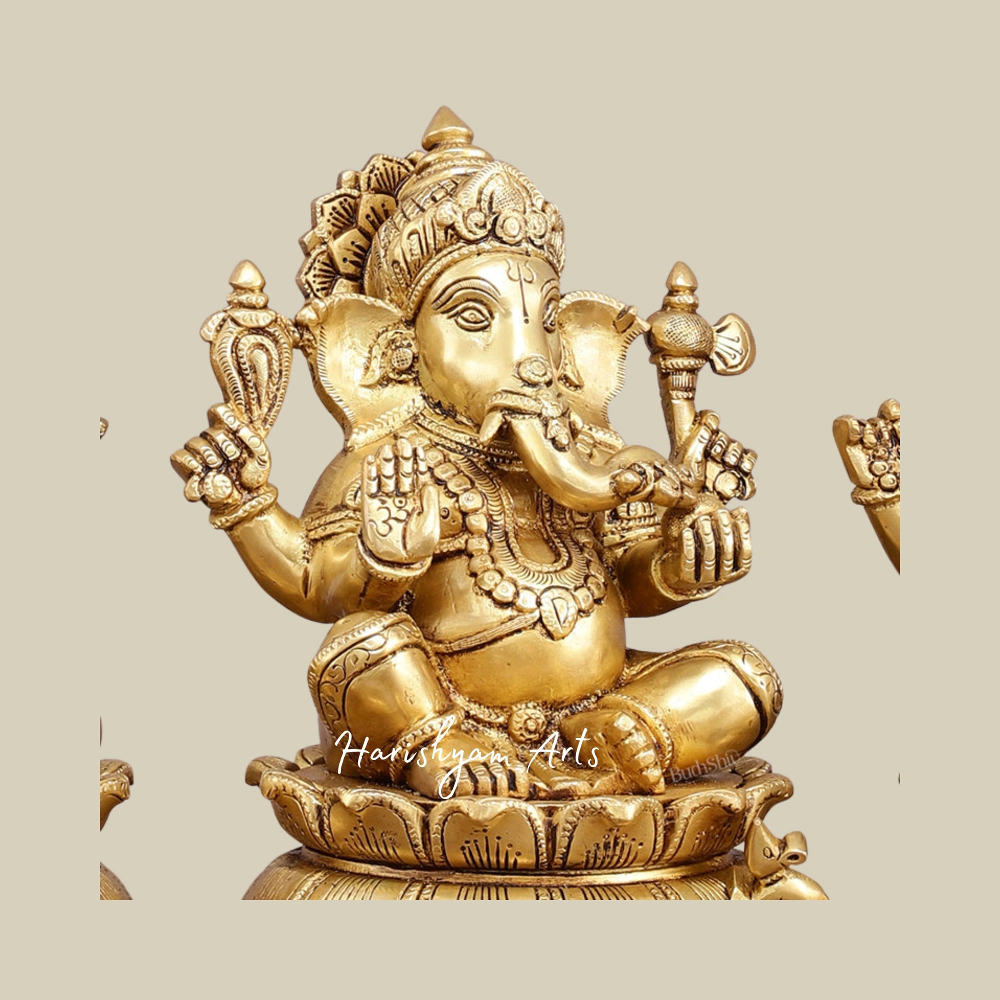 9" Superfine Brass Statues of Ganesha, Lakshmi, and Saraswati for Mandir3