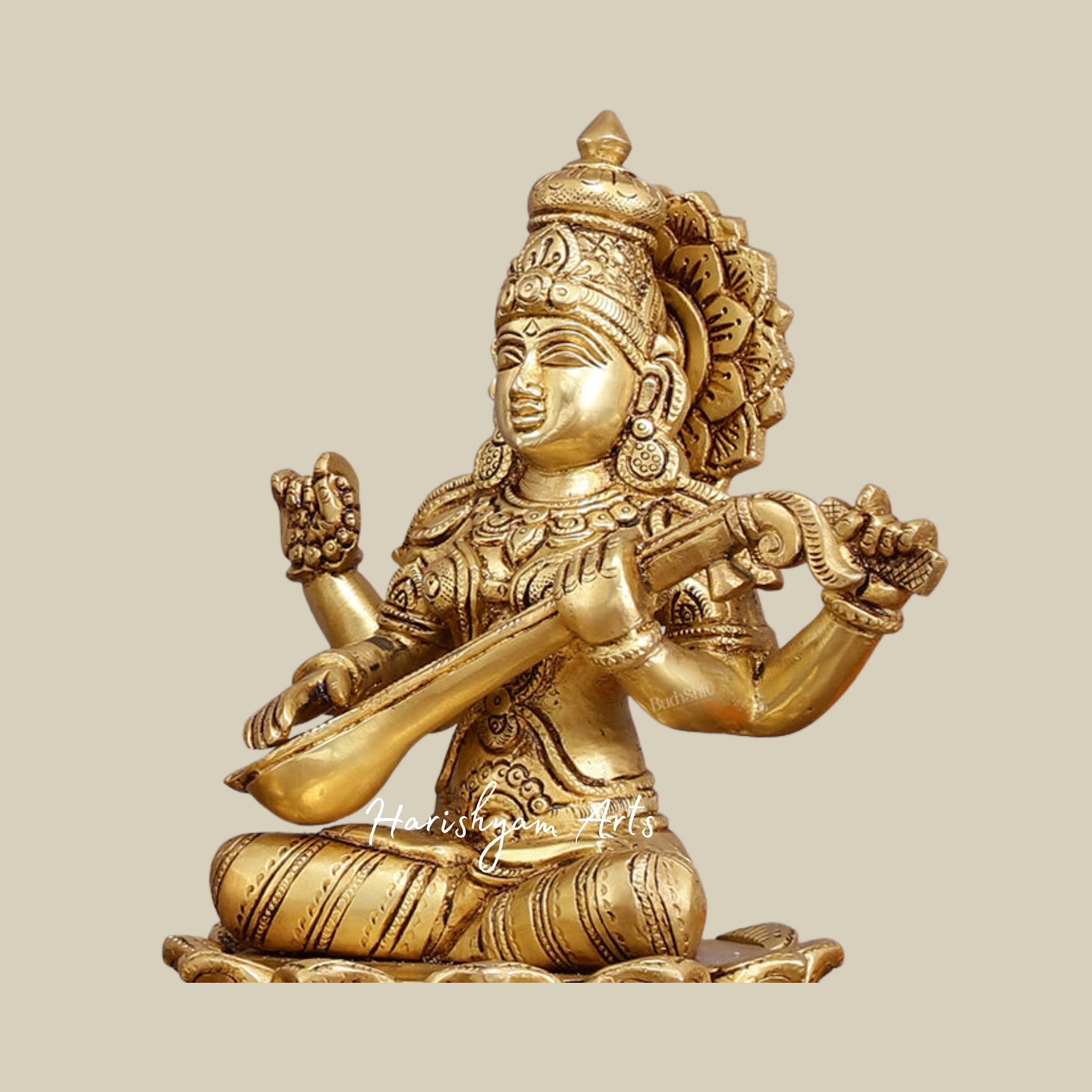 9" Superfine Brass Statues of Ganesha, Lakshmi, and Saraswati for Mandir7