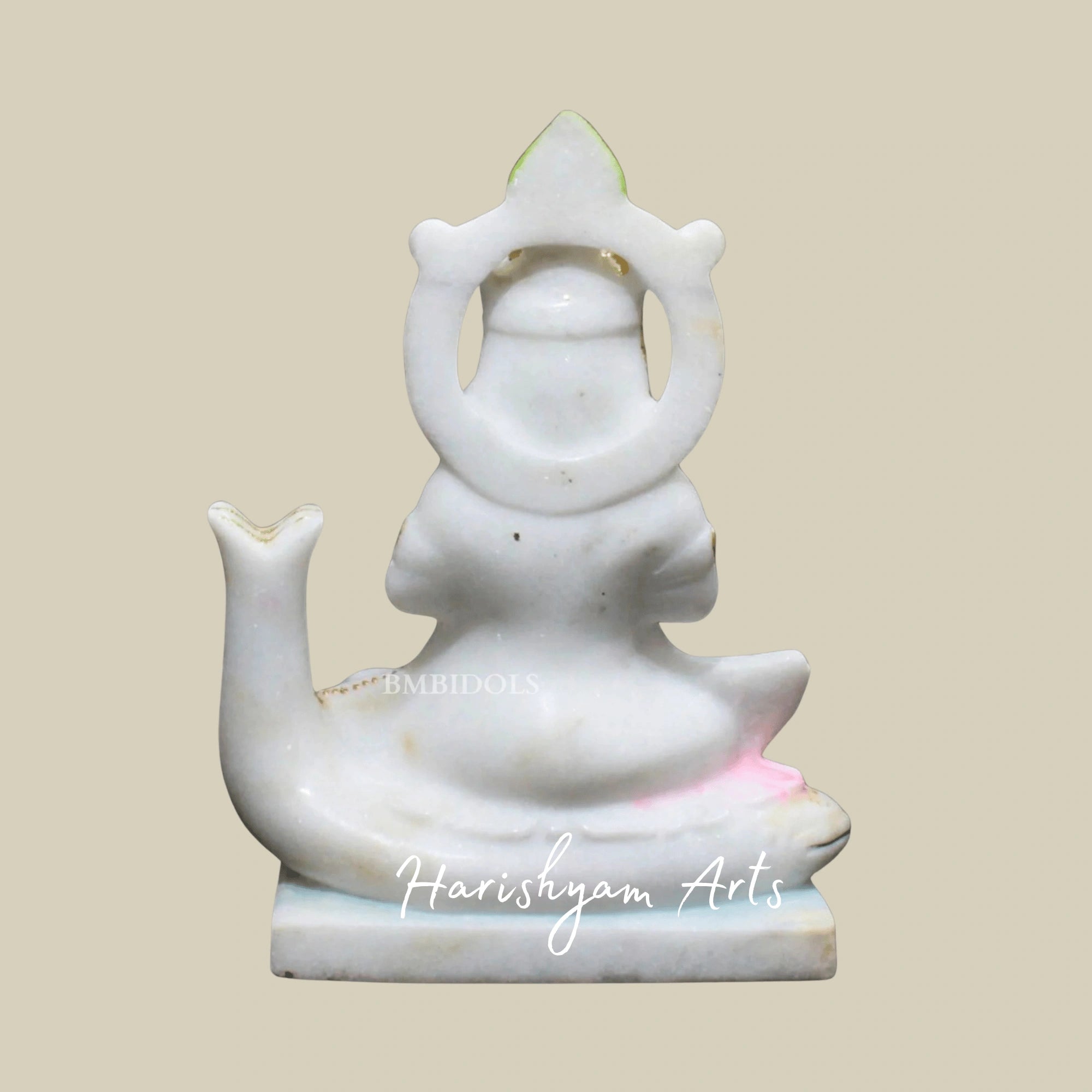 9" White Marble Jhulelal Bhagwan Idol Crafted From Authentic Makrana Marble