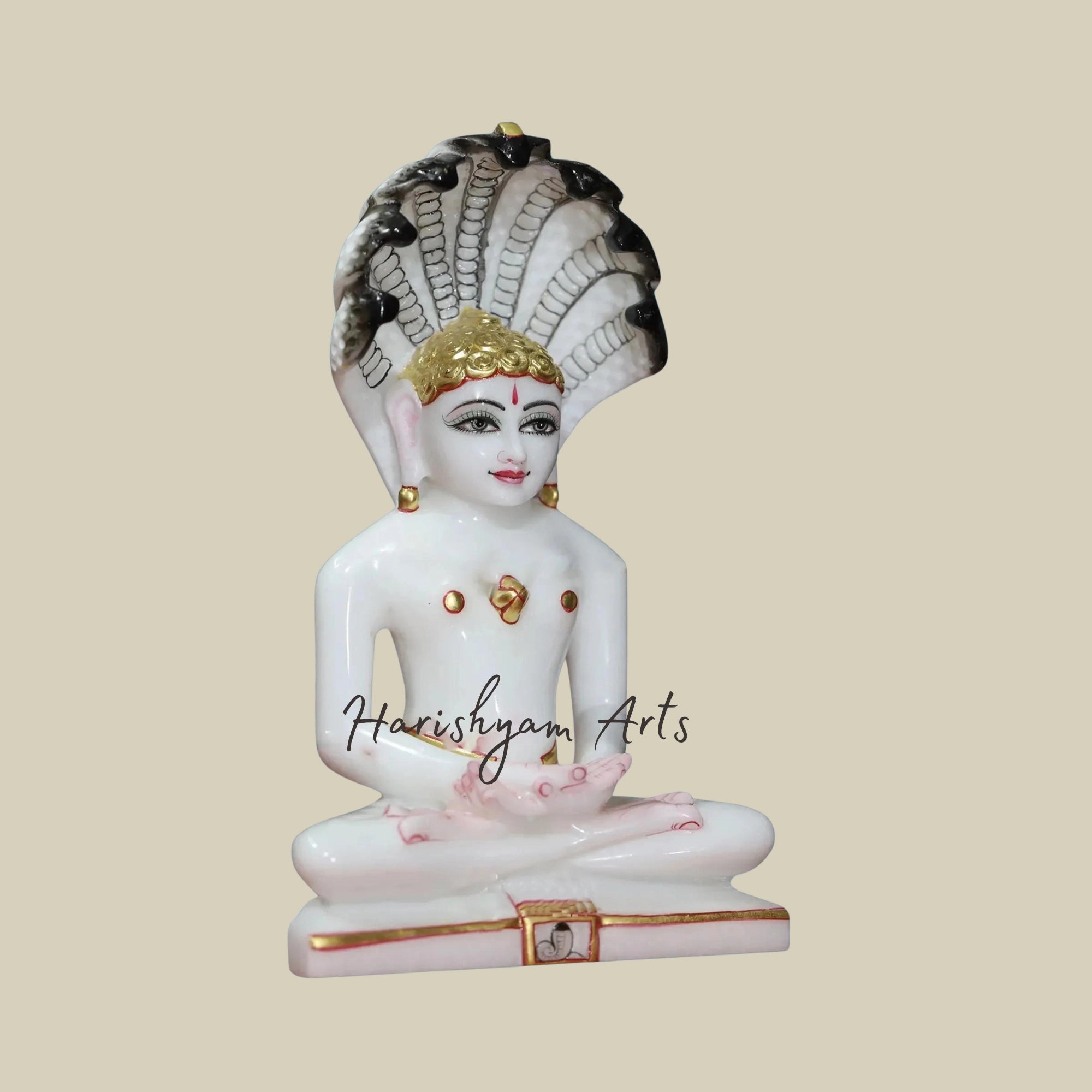 9" Handmade Parshwanath Marble Statue3