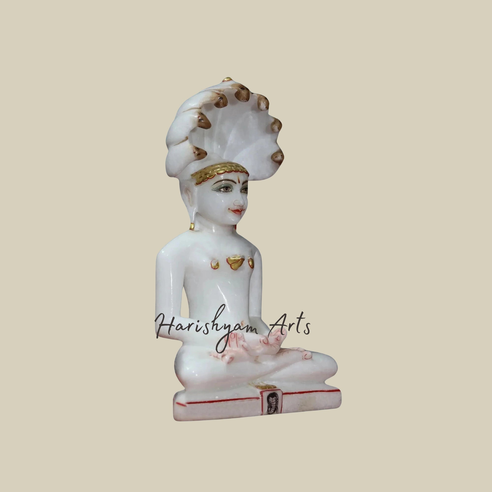 9" White Makrana Marble Parshwanath Statue