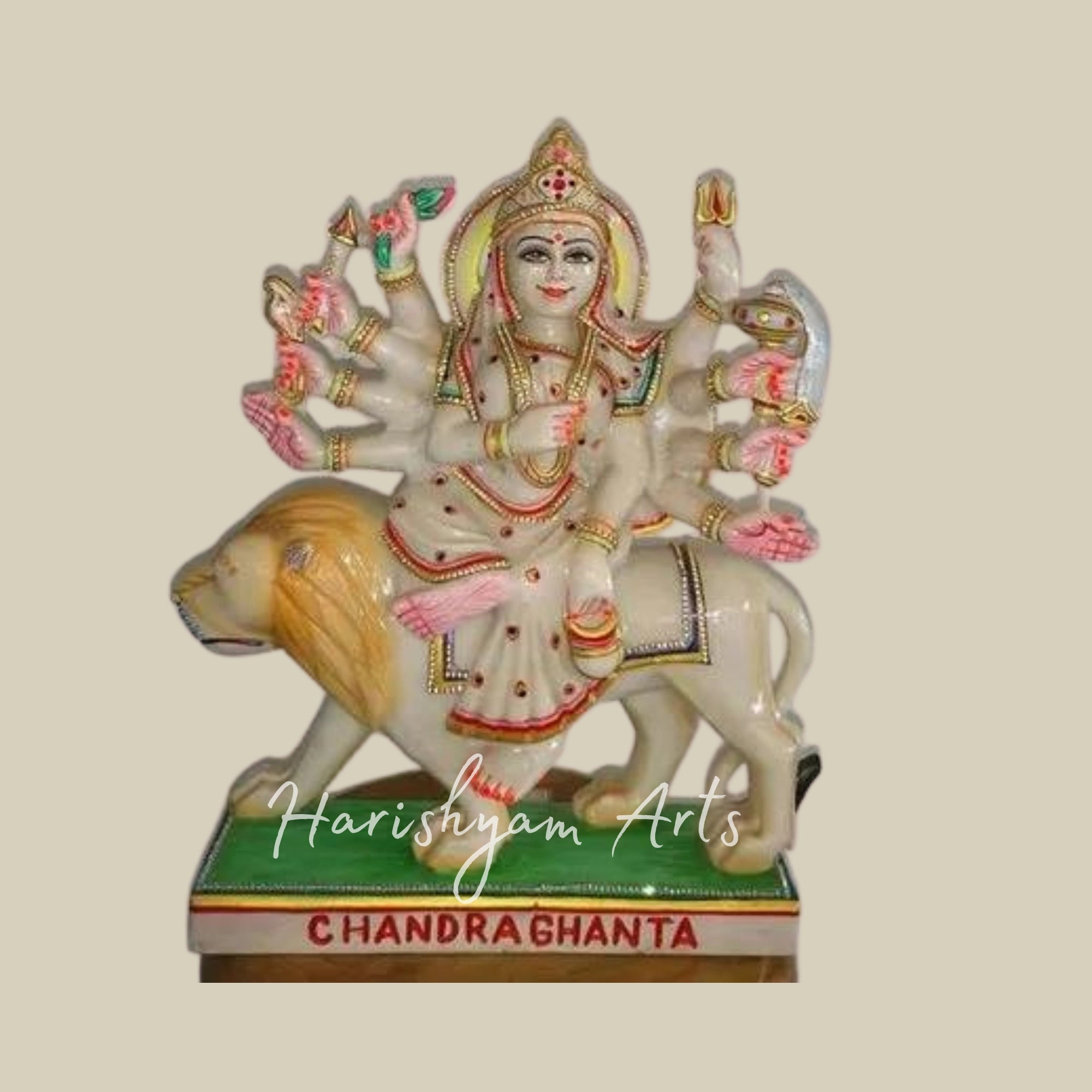 9" Small Marble Chandraghanta Mata Murti