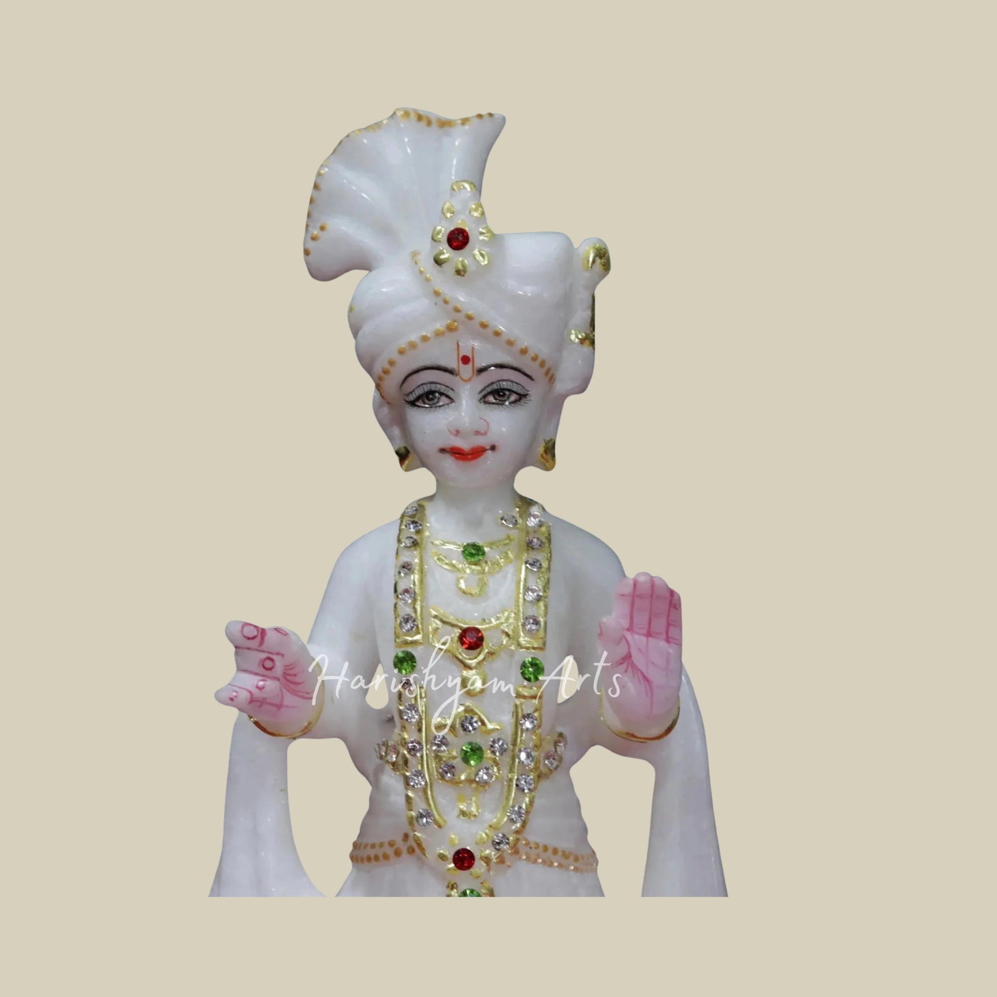 9" Small Swami Narayan White Marble Idol