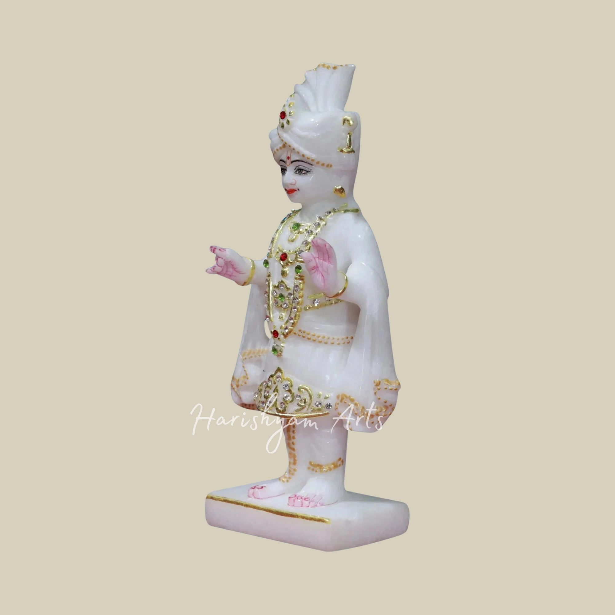 9" Small Swami Narayan White Marble Idol1