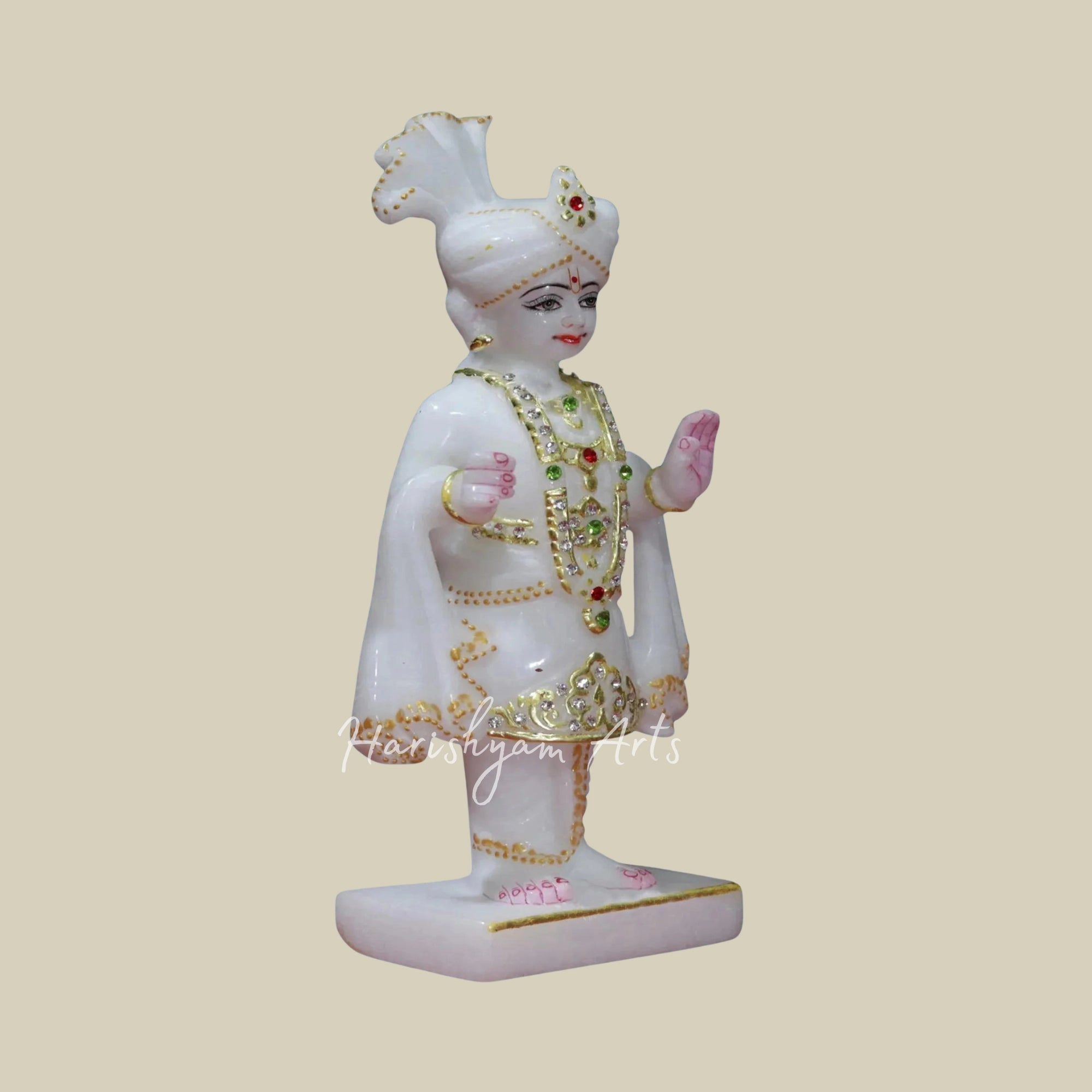 9" Small Swami Narayan White Marble Idol2