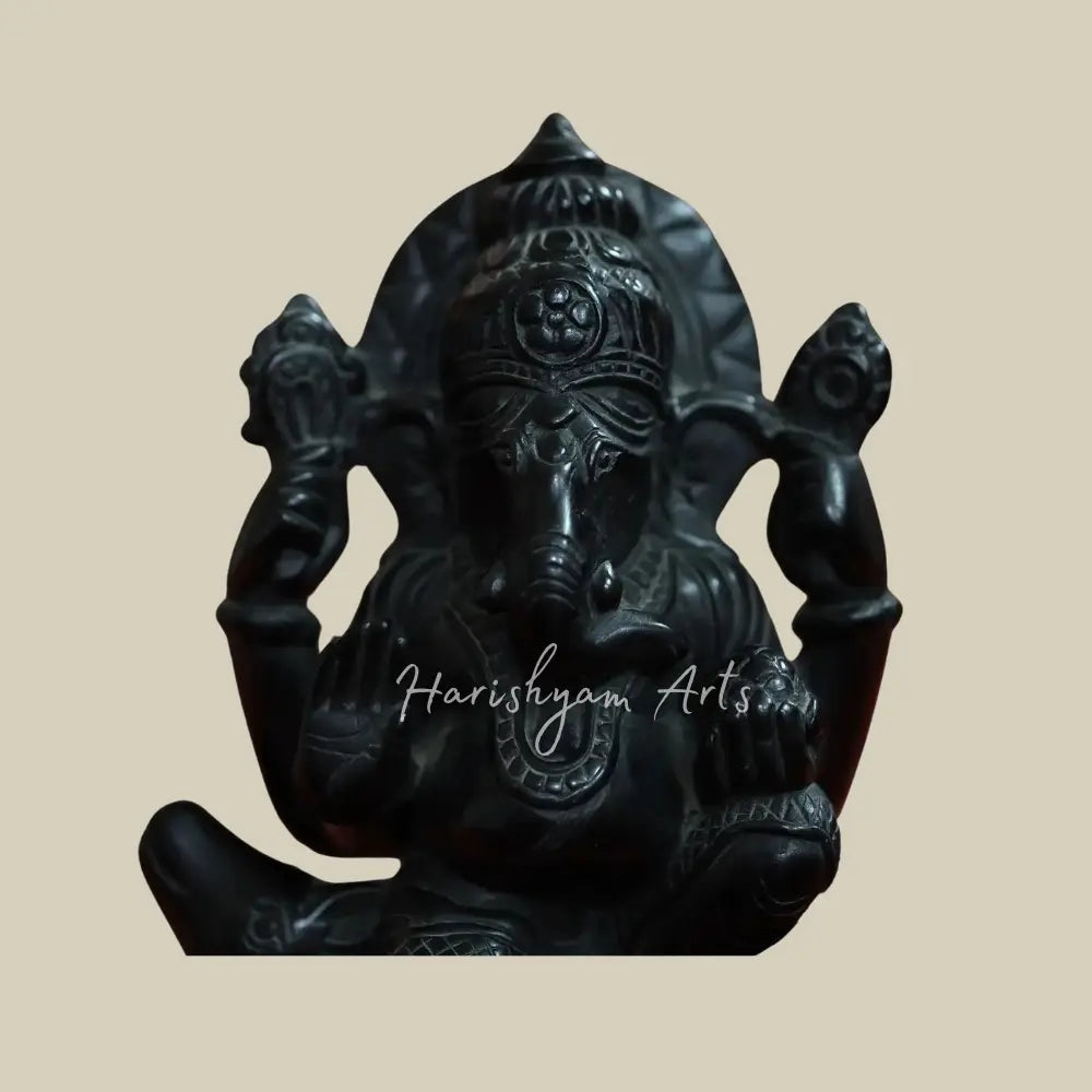 9" Black Marble Lord Ganapati Marble Statue