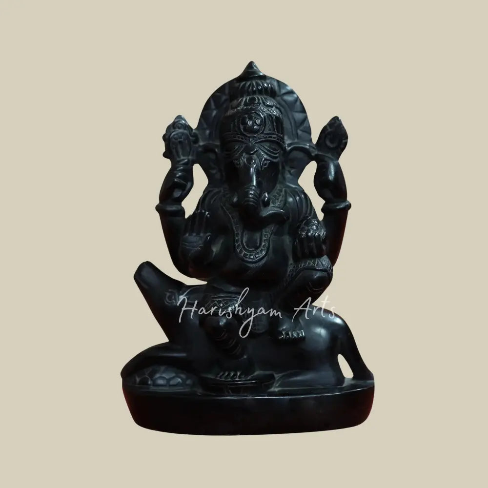 9" Black Marble Lord Ganapati Marble Statue