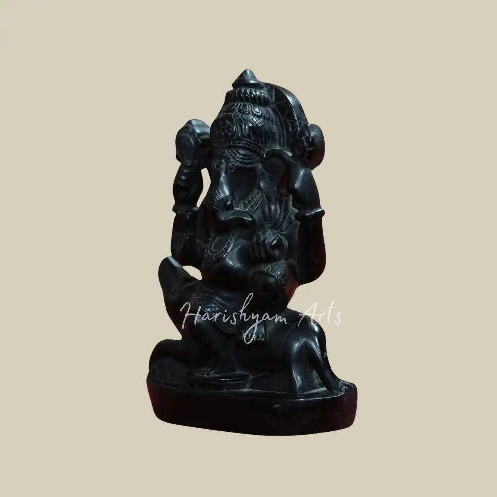 9" Black Marble Lord Ganapati Marble Statue