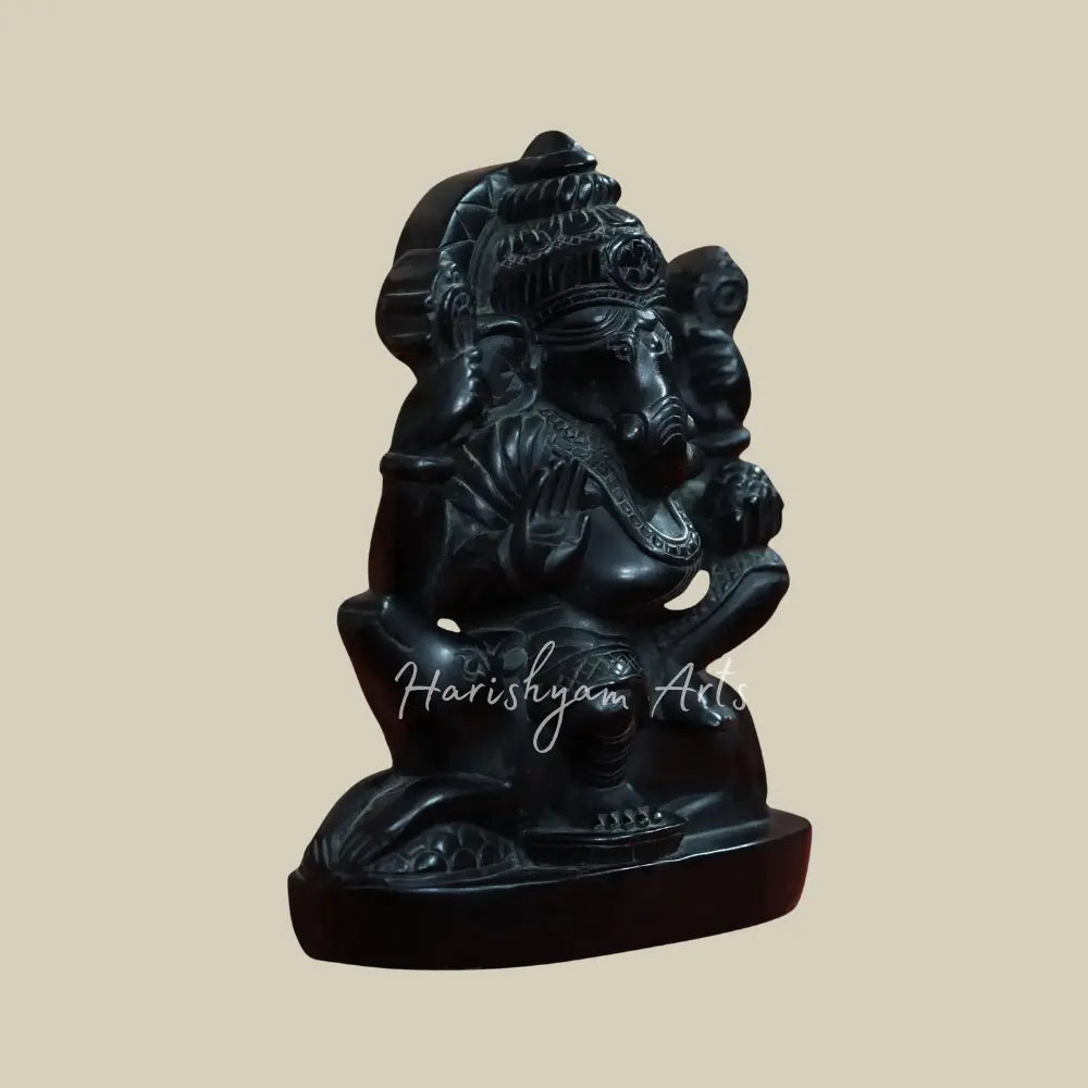 9" Black Marble Lord Ganapati Marble Statue