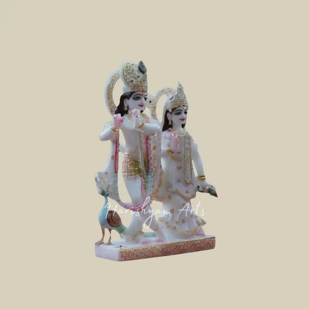 9" Krishna with Radharani White Makrana Marble Moorti