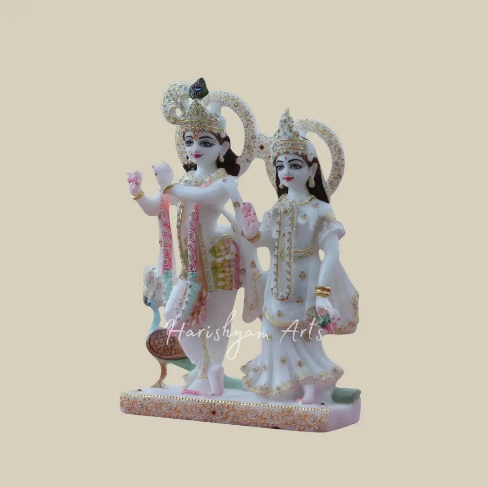 9" Krishna with Radharani White Makrana Marble Moorti