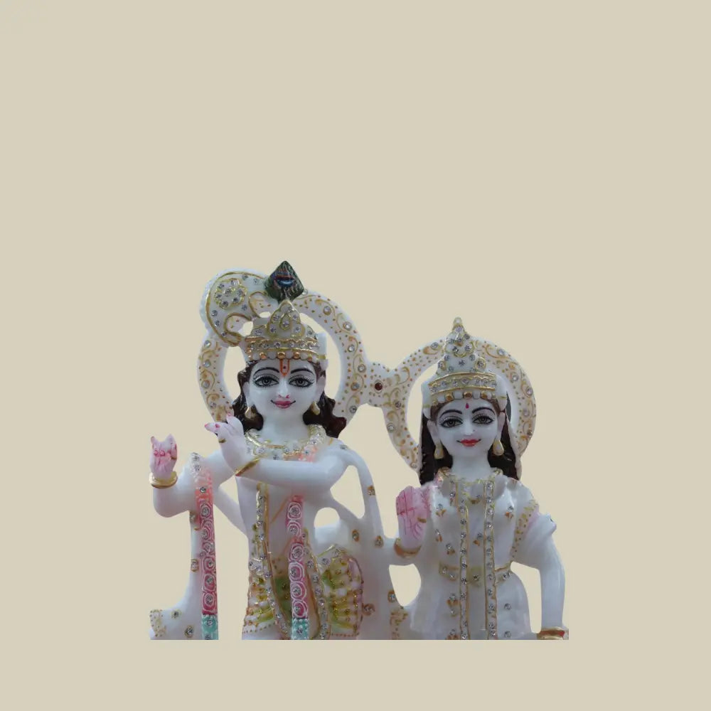 9" Krishna with Radharani White Makrana Marble Moorti