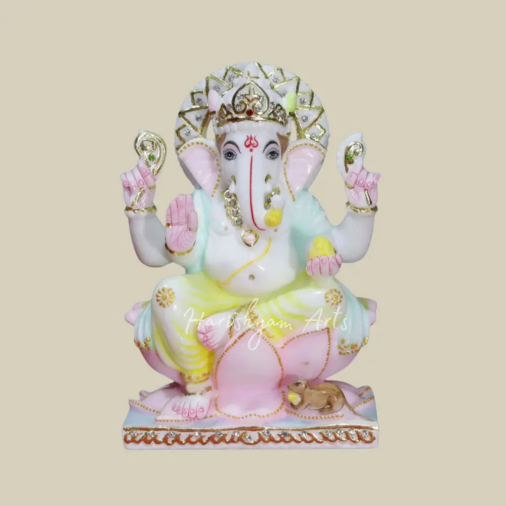 9" Lord Ganapati With Modak Marble Statue